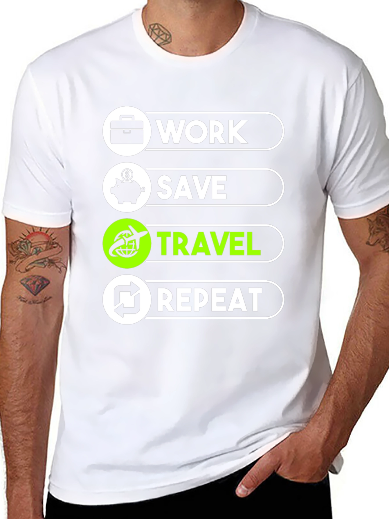 Work Save Travel Repeat Graphic T-Shirt