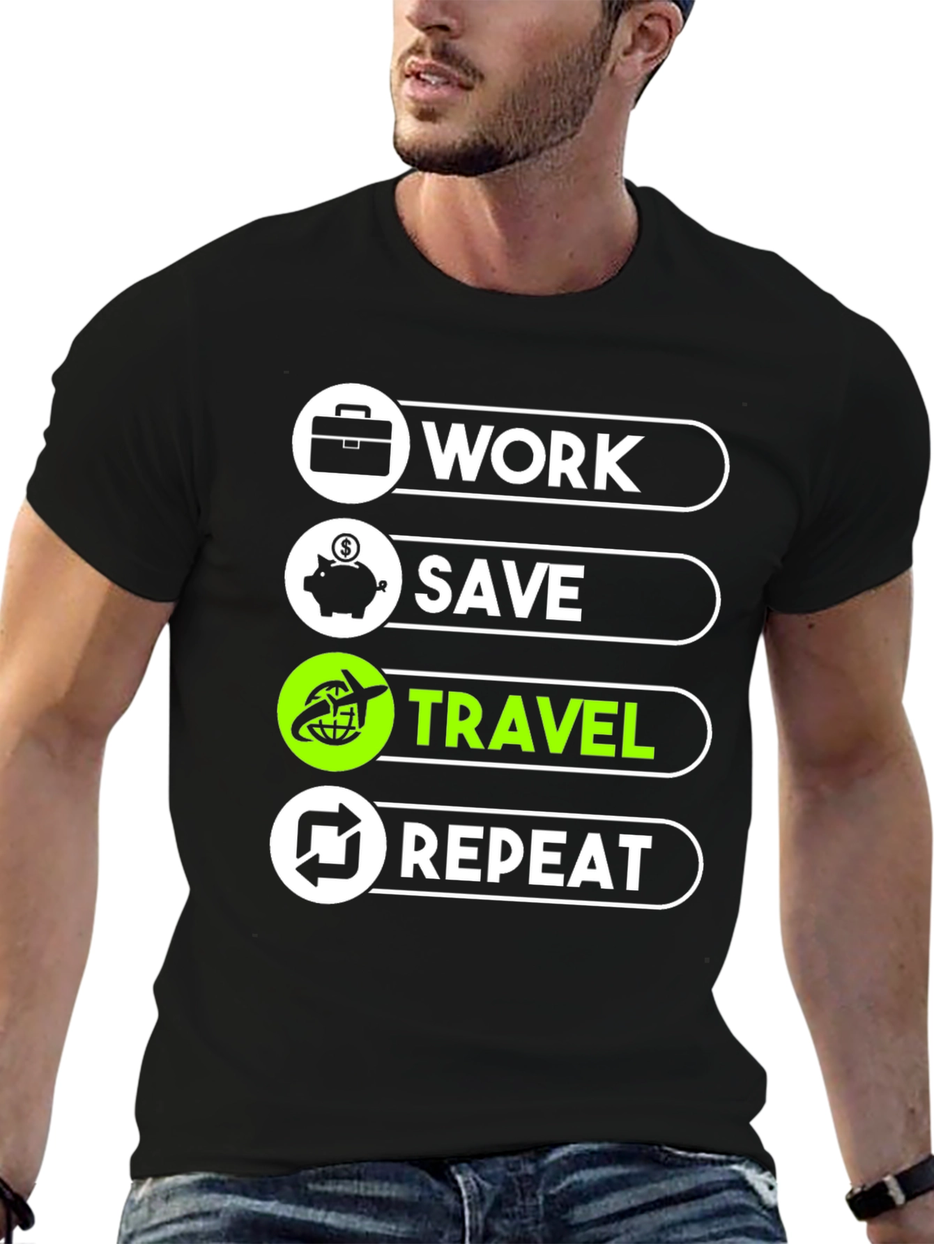 Work Save Travel Repeat Graphic T-Shirt