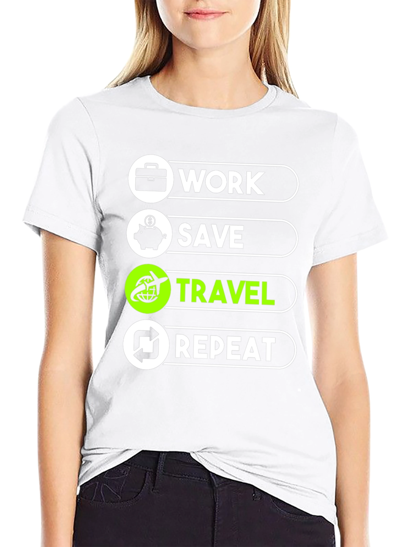 Work Save Travel Repeat Graphic T-Shirt