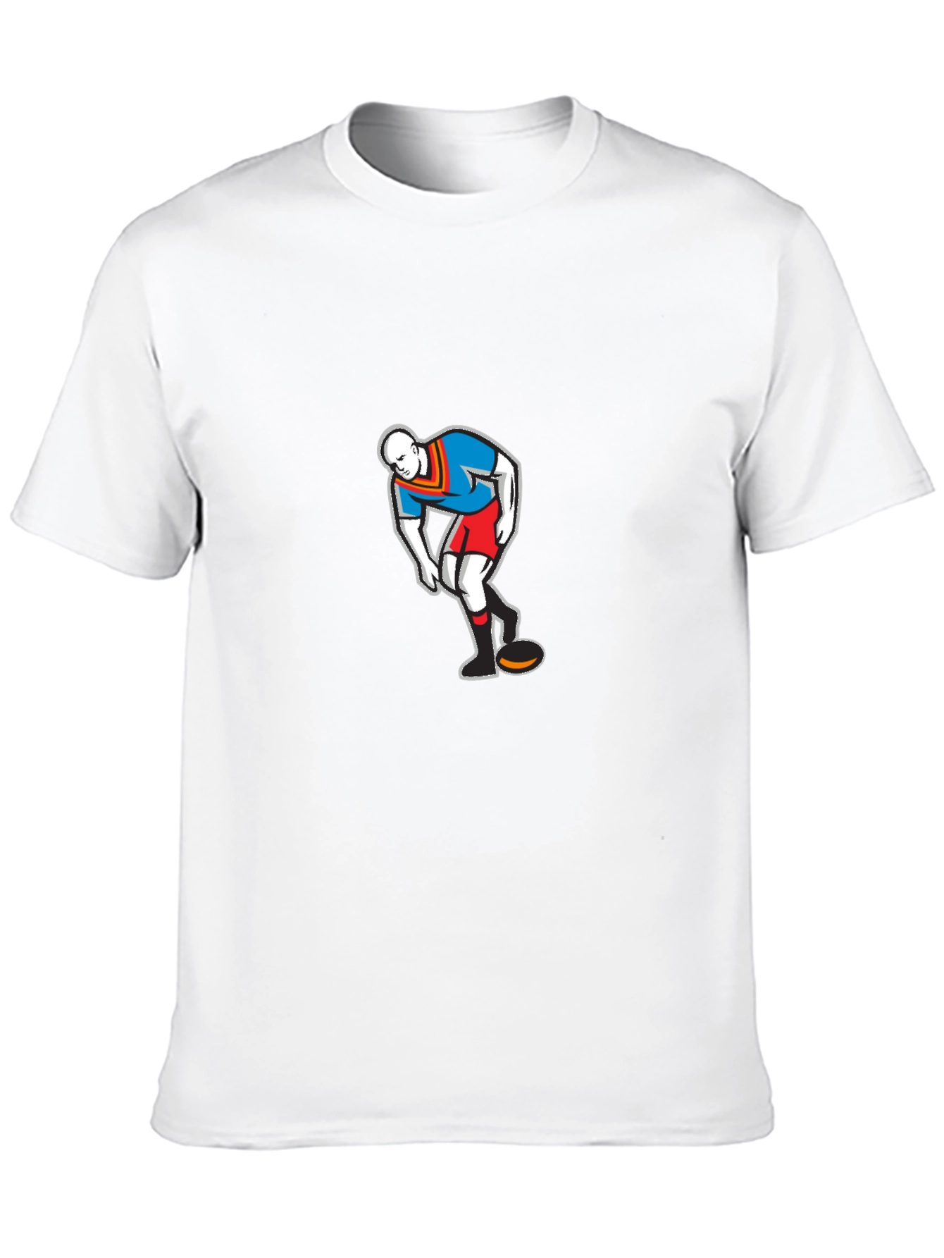 Mens Black T-Shirt with Cartoon Rugby Player Graphic