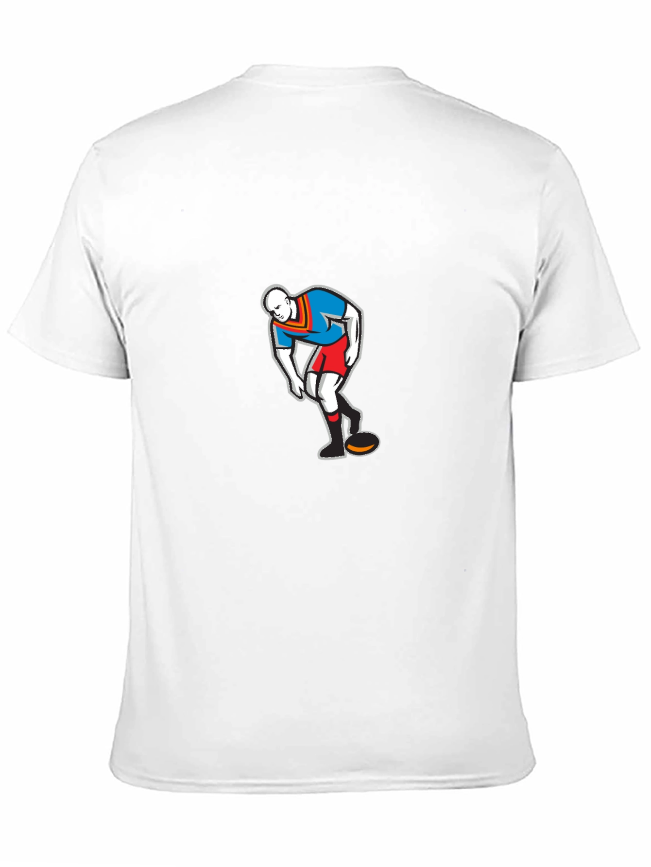 Mens Black T-Shirt with Cartoon Rugby Player Graphic