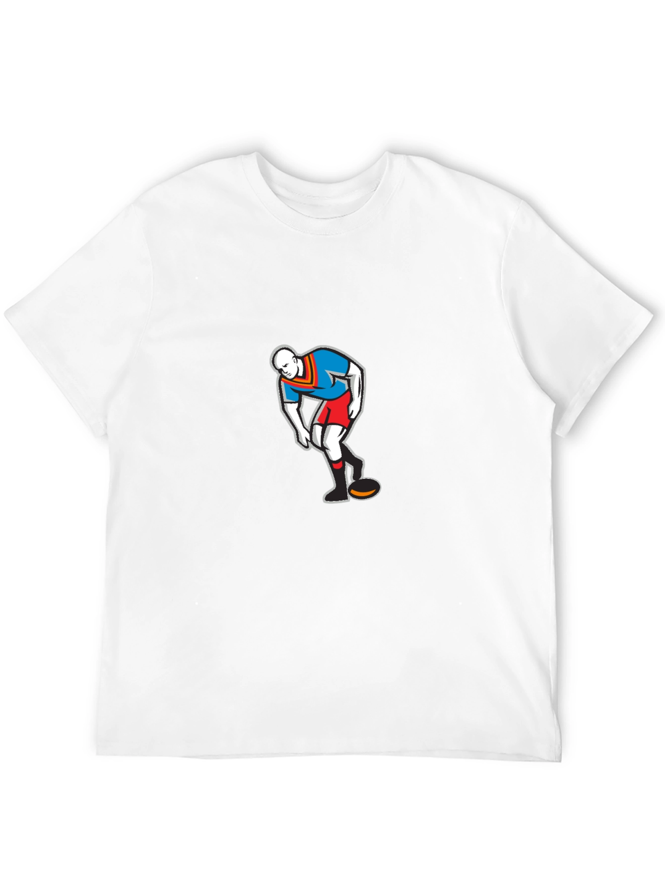 Mens Black T-Shirt with Cartoon Rugby Player Graphic