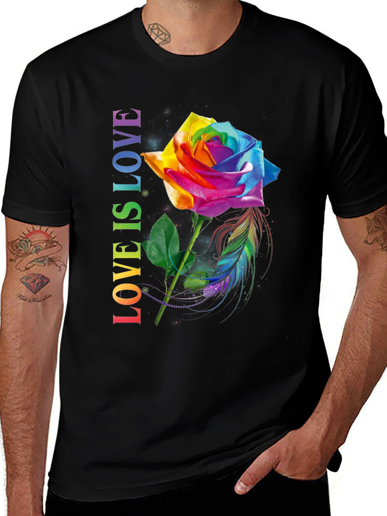 Rainbow Rose Pride T-Shirt - Love is Love