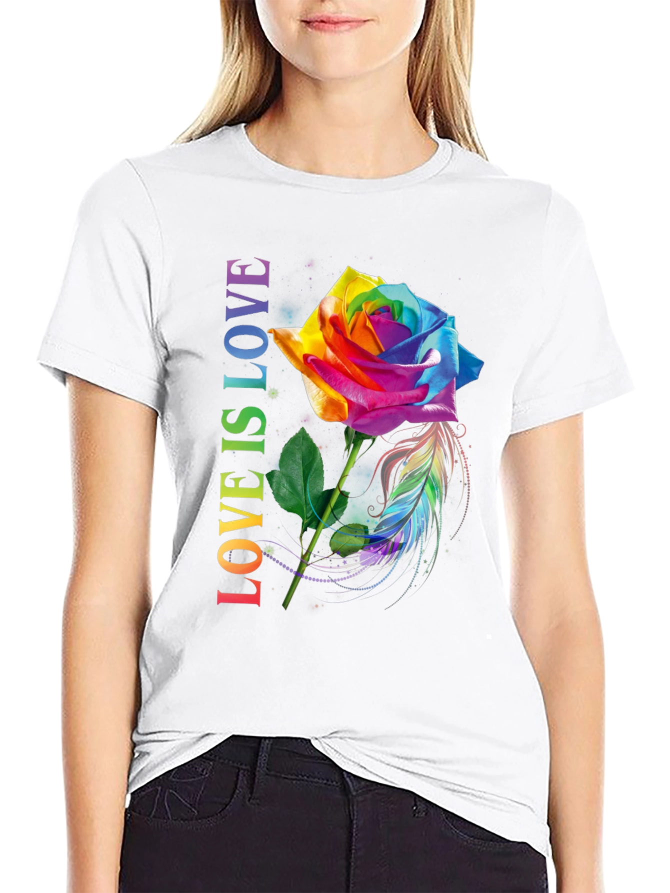 Rainbow Rose Pride T-Shirt - Love is Love