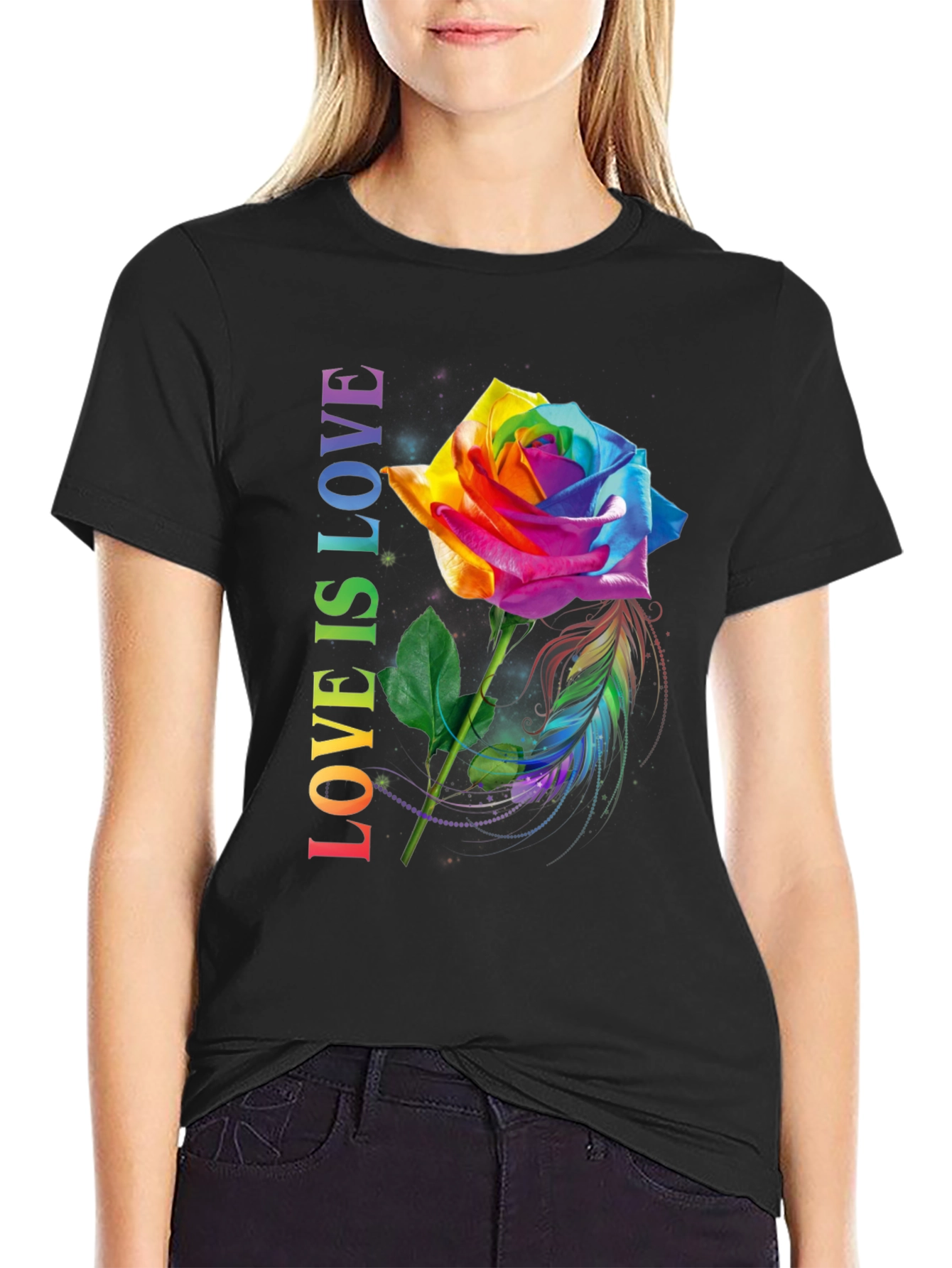 Rainbow Rose Pride T-Shirt - Love is Love