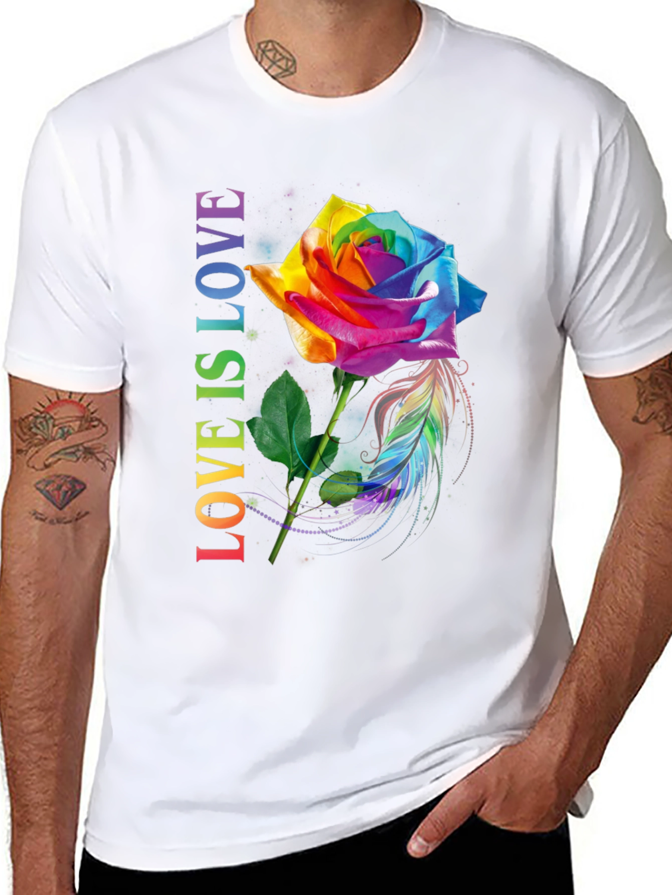 Rainbow Rose Pride T-Shirt - Love is Love
