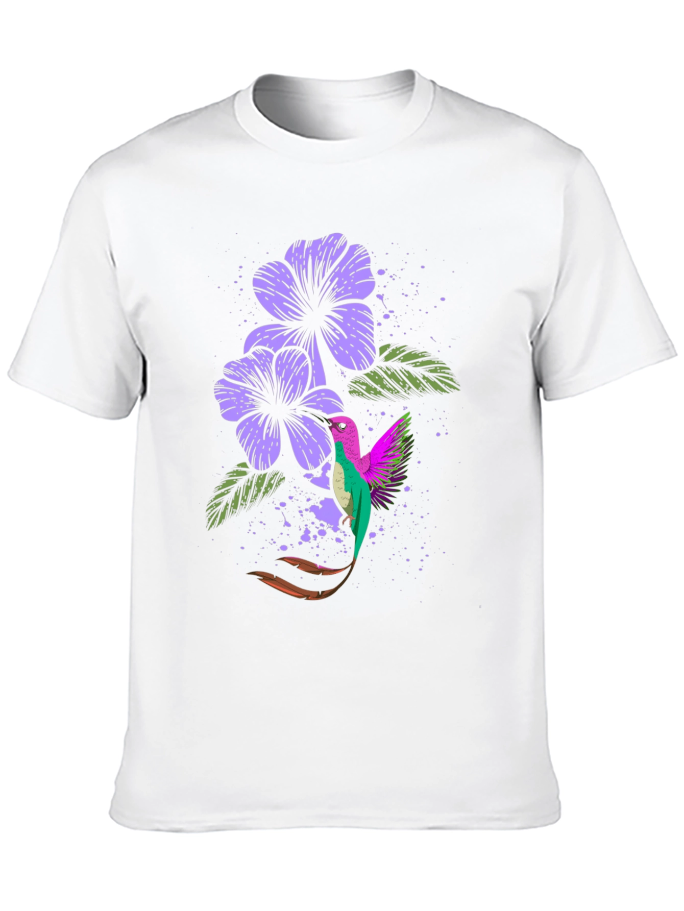 Hummingbird & Floral Print Black T-Shirt
