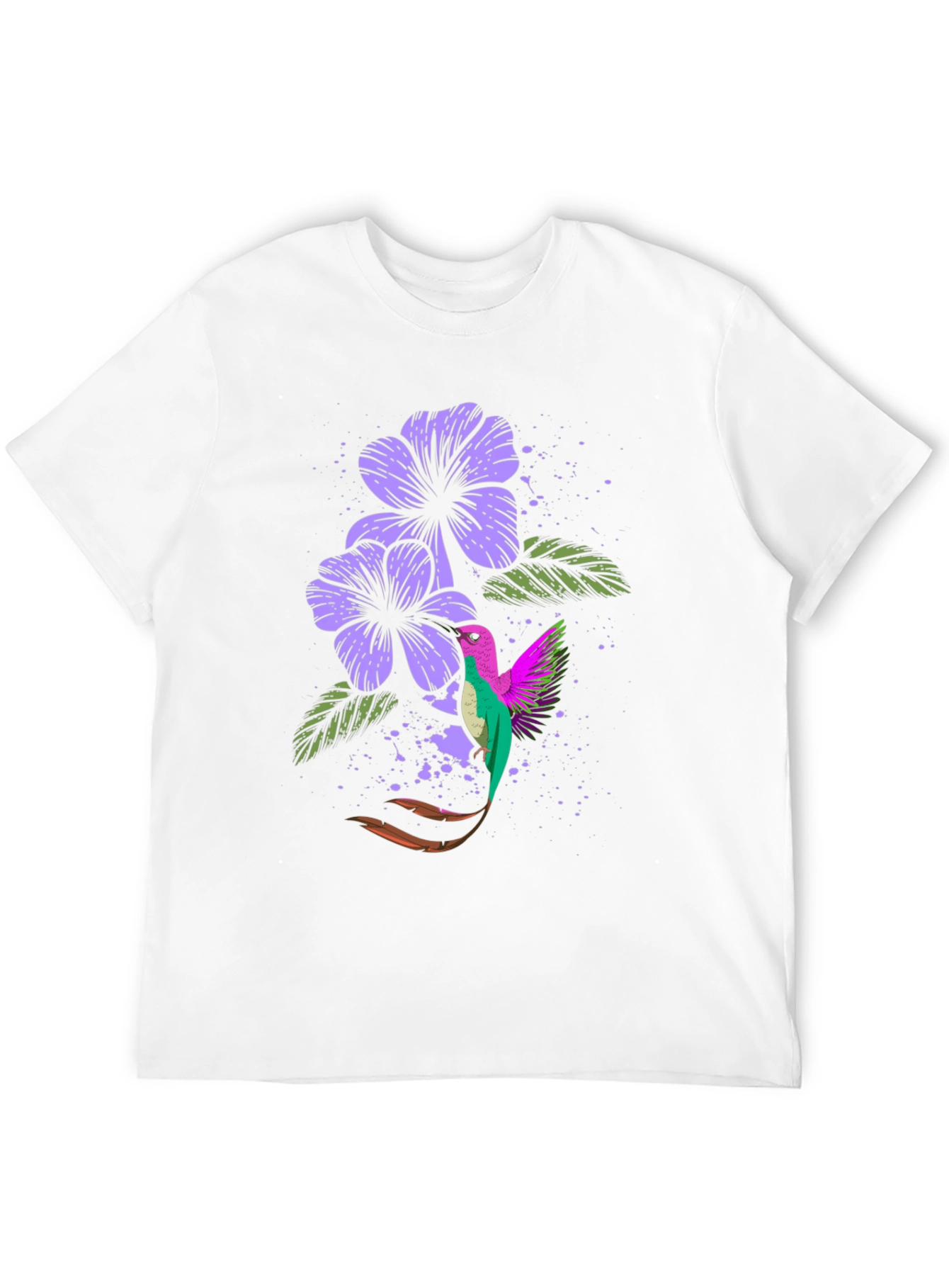 Hummingbird & Floral Print Black T-Shirt