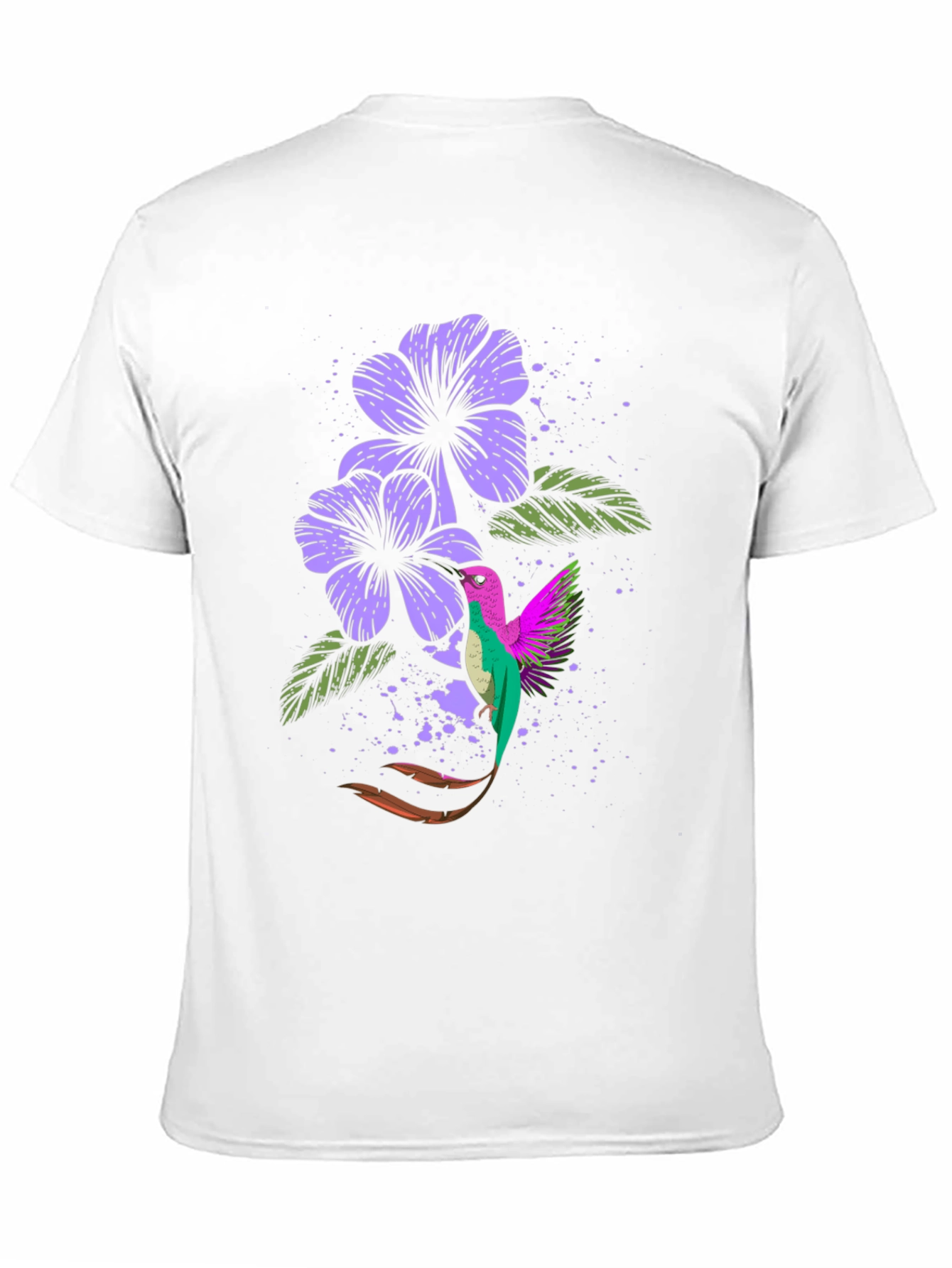 Hummingbird & Floral Print Black T-Shirt