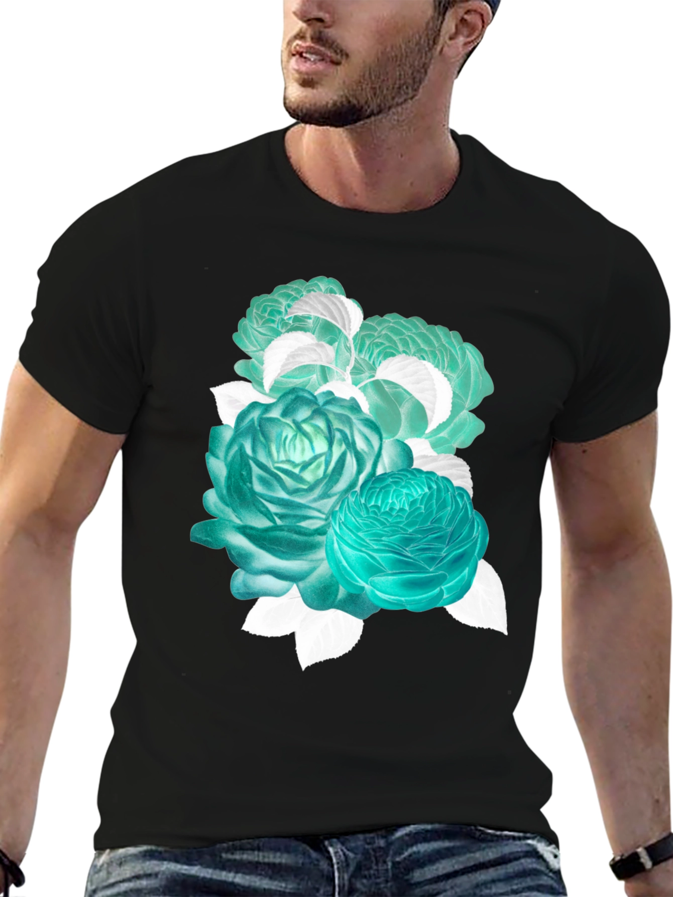 Floral Graphic Tee - Stylish Black Cotton T-Shirt