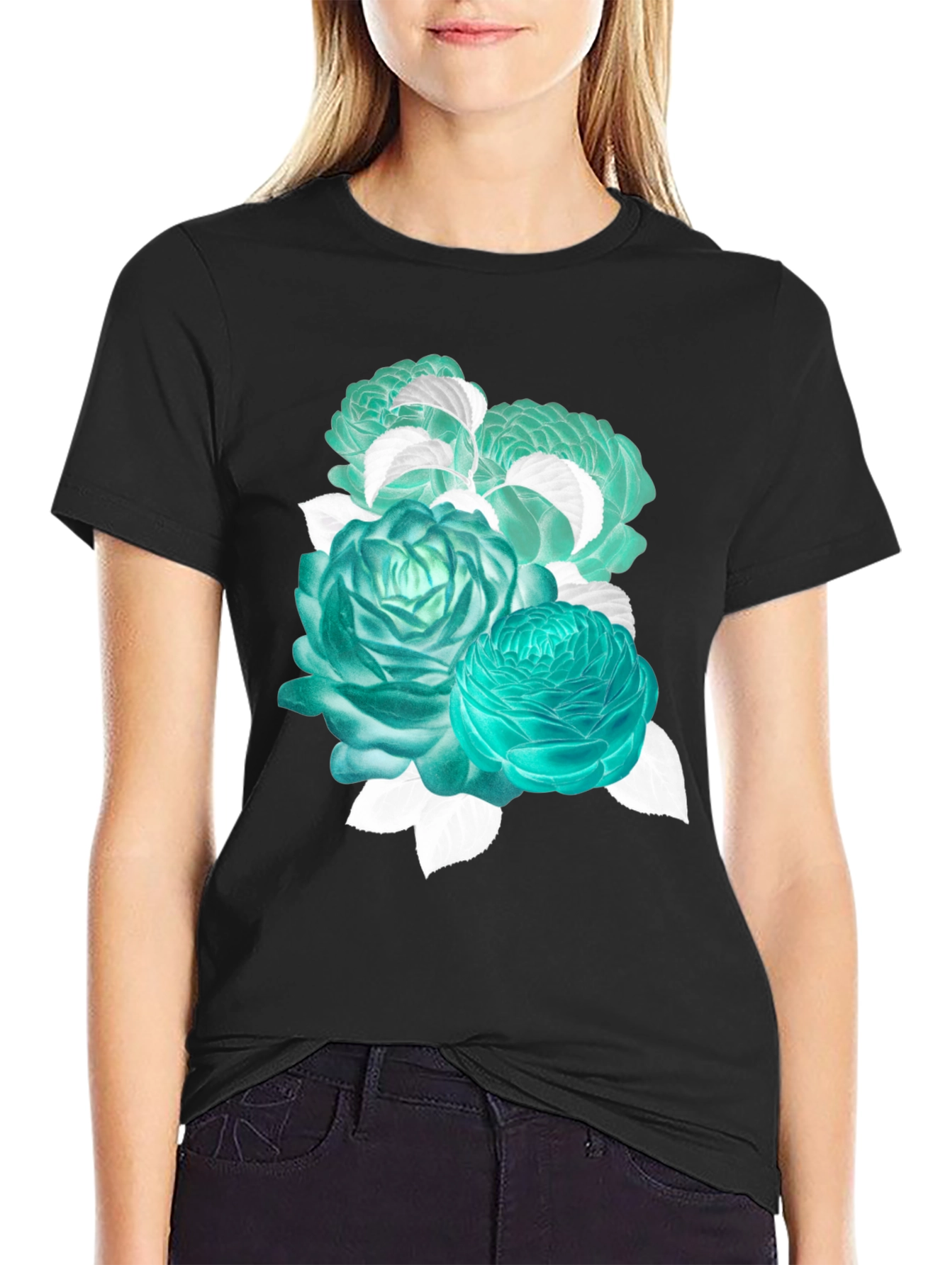 Floral Graphic Tee - Stylish Black Cotton T-Shirt