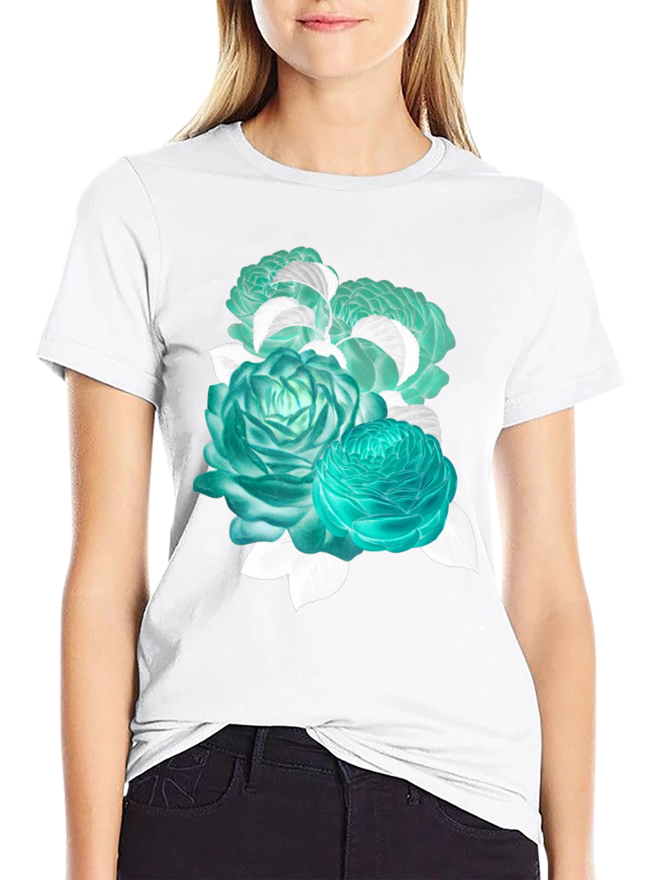 Floral Graphic Tee - Stylish Black Cotton T-Shirt