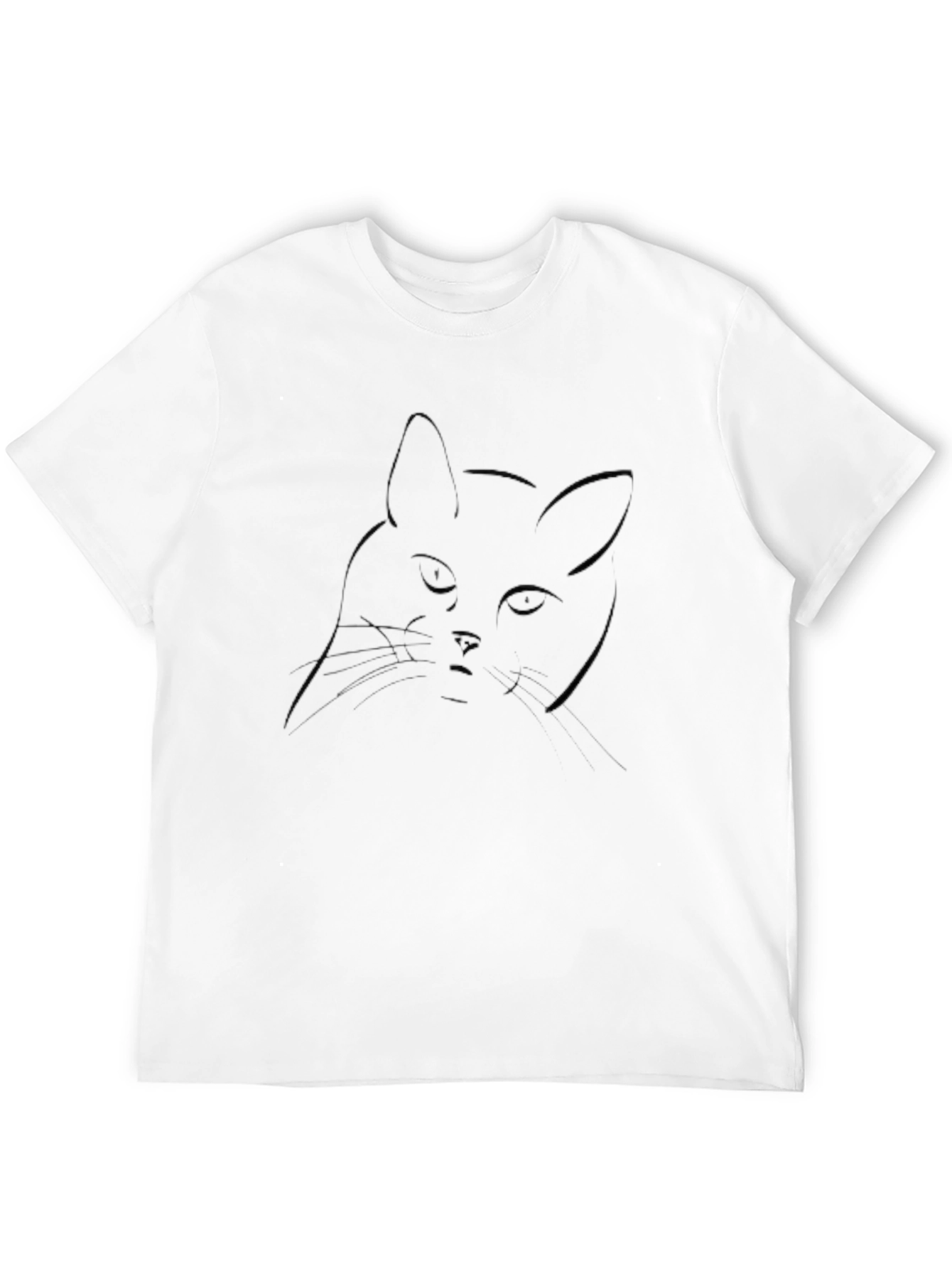 Minimalist Cat Line Art Black T-Shirt