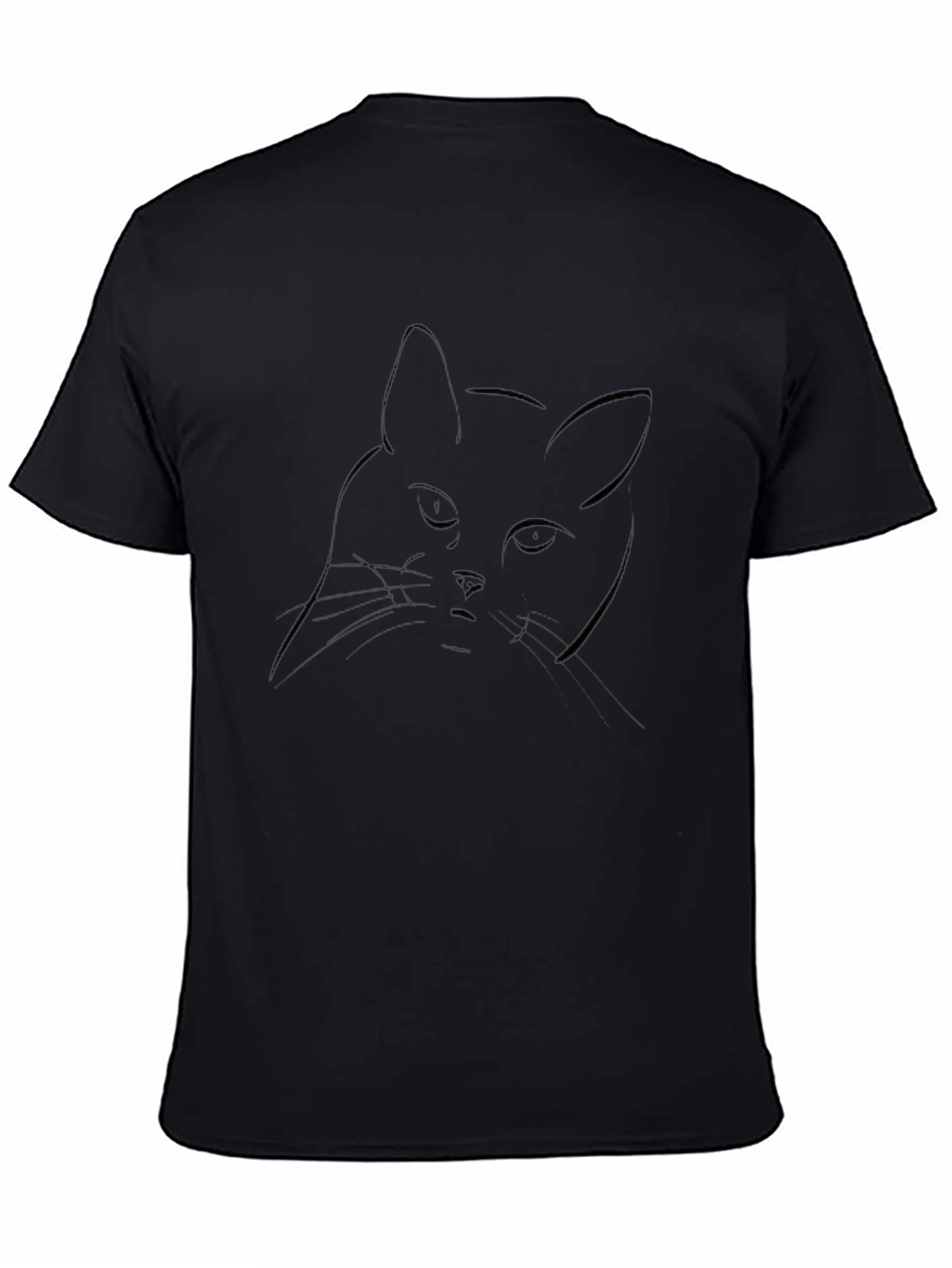 Minimalist Cat Line Art Black T-Shirt