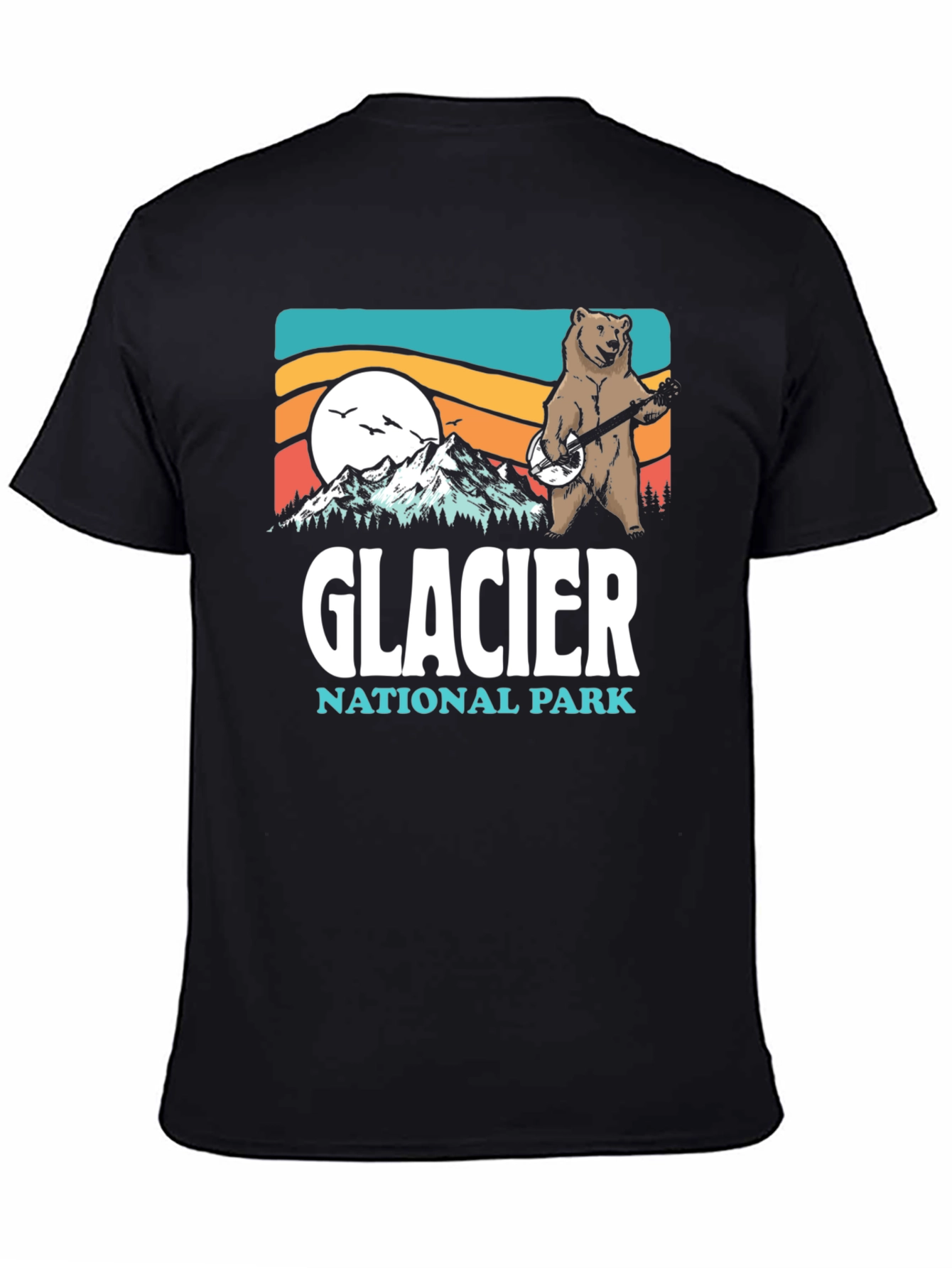 Glacier National Park Bear Banjo Black T-Shirt