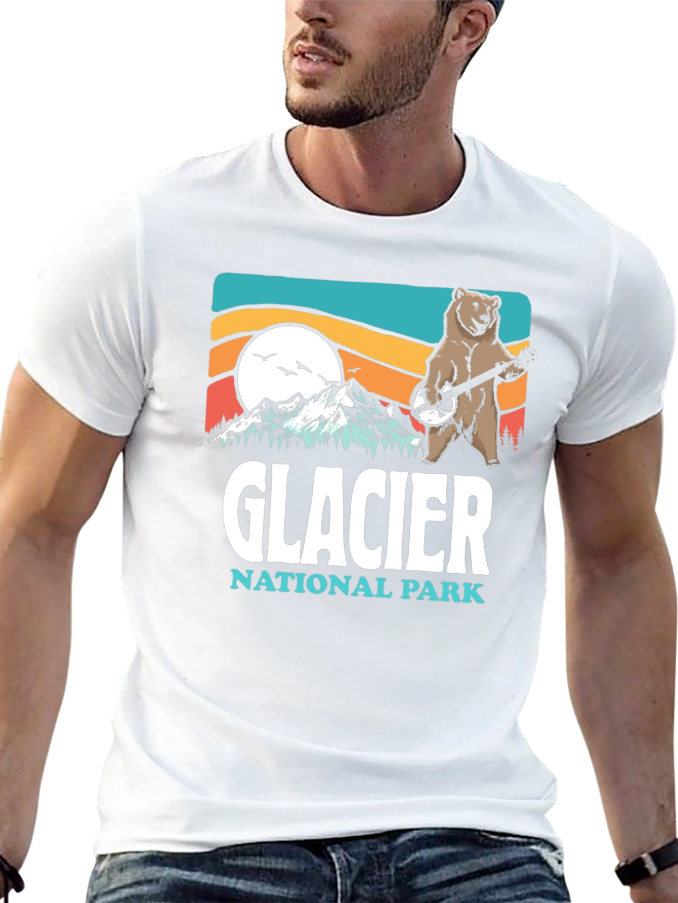 Glacier National Park Bear Banjo Black T-Shirt