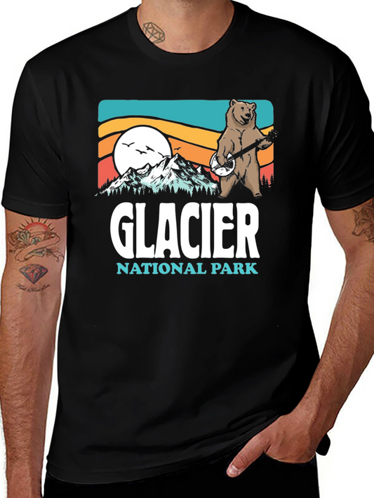 Glacier National Park Bear Banjo Black T-Shirt