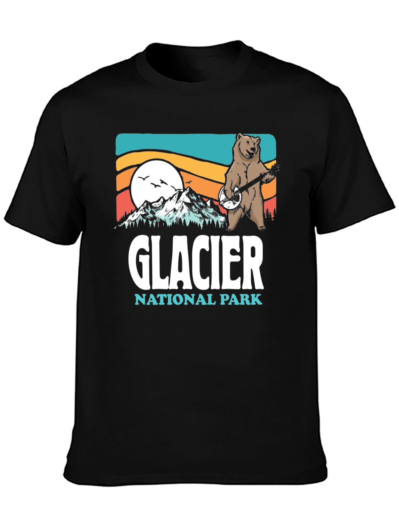 Glacier National Park Bear Banjo Black T-Shirt