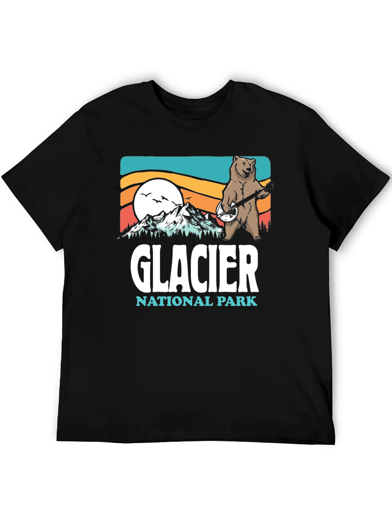 Glacier National Park Bear Banjo Black T-Shirt