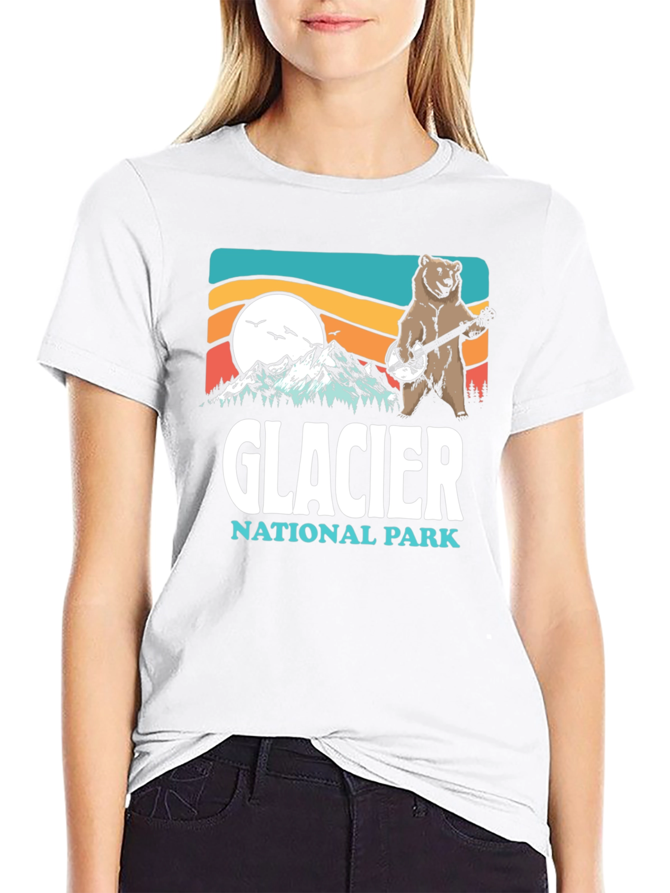 Glacier National Park Bear Banjo Black T-Shirt