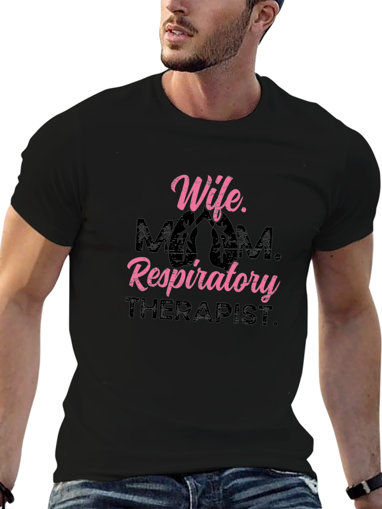 Wife Mom Respiratory Therapist Black T-Shirt