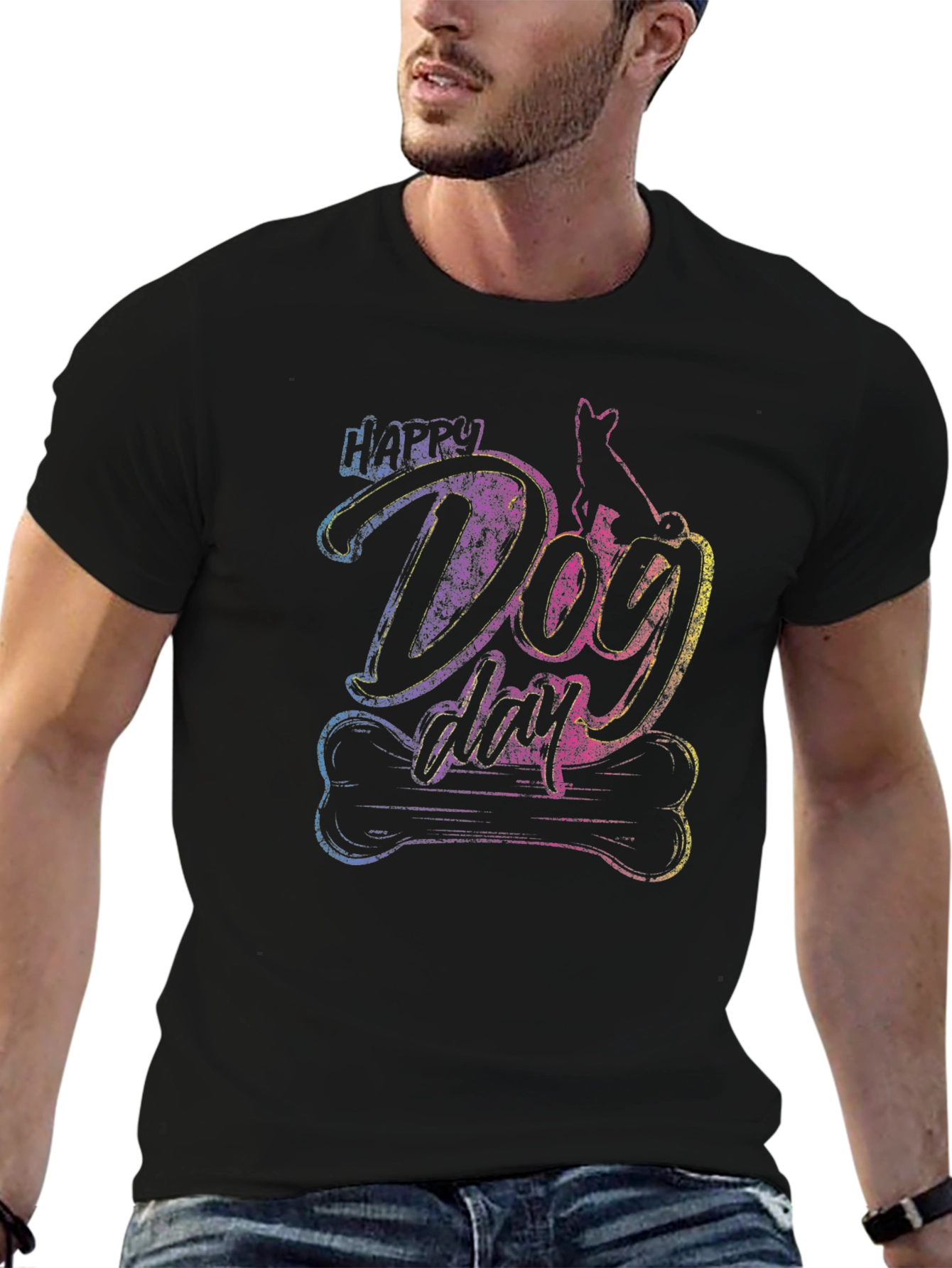 Happy Dog Day Graphic Tee - Casual Cotton Shirt