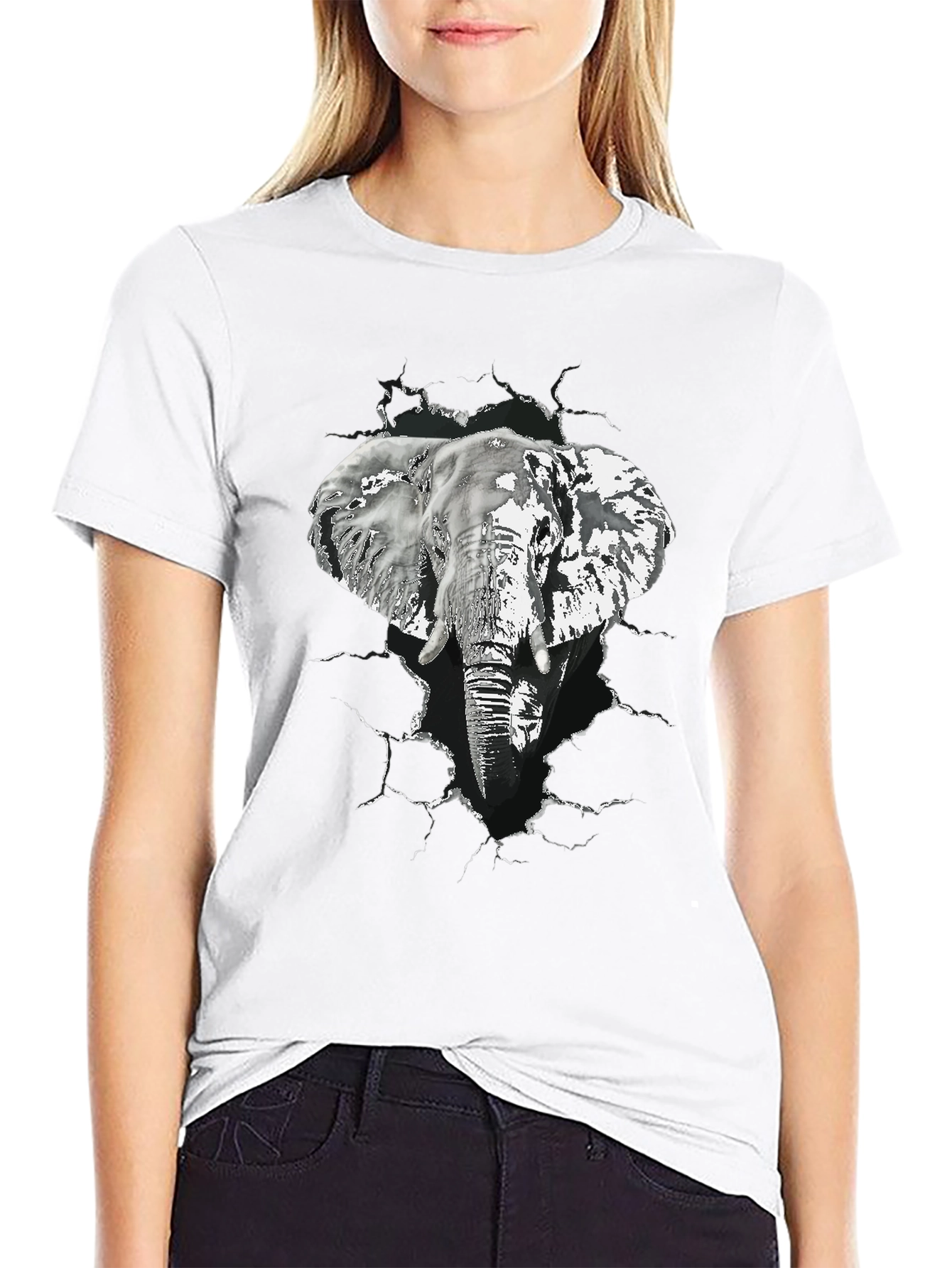 Elephant Graphic Print Mens Black T-Shirt