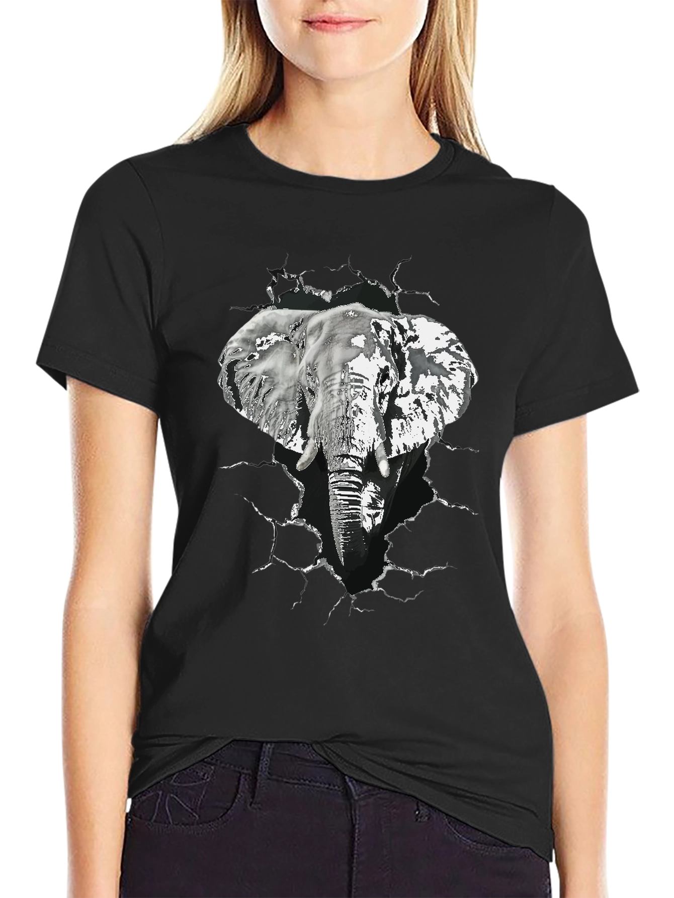 Elephant Graphic Print Mens Black T-Shirt