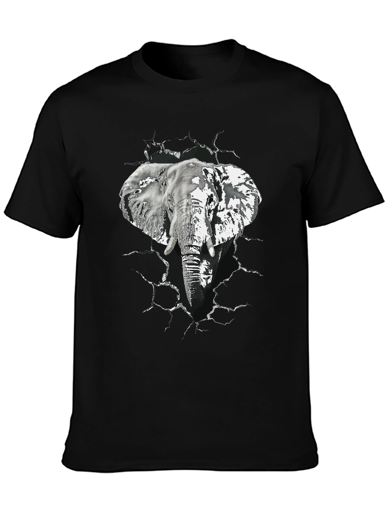 Elephant Graphic Print Mens Black T-Shirt