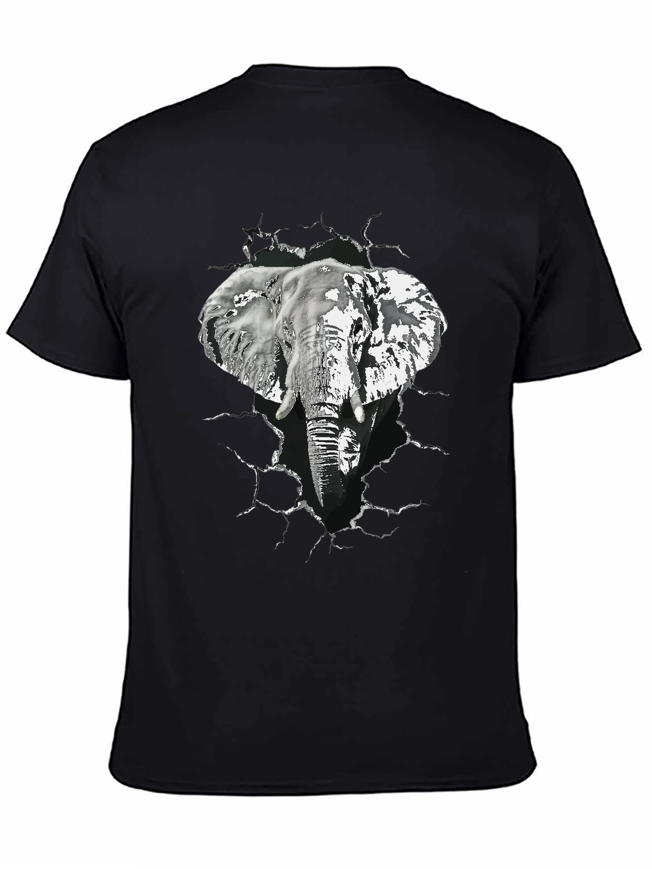 Elephant Graphic Print Mens Black T-Shirt