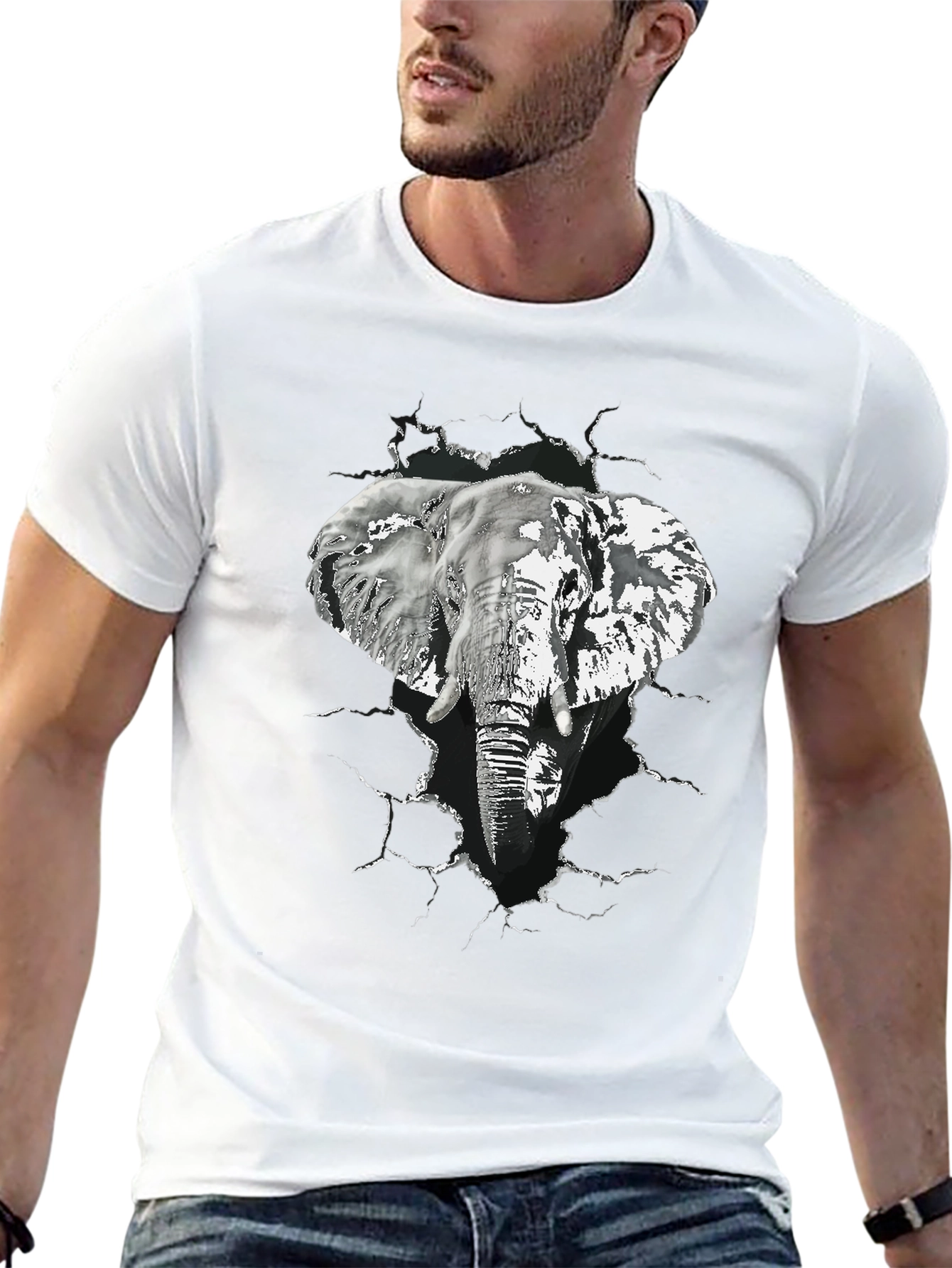 Elephant Graphic Print Mens Black T-Shirt