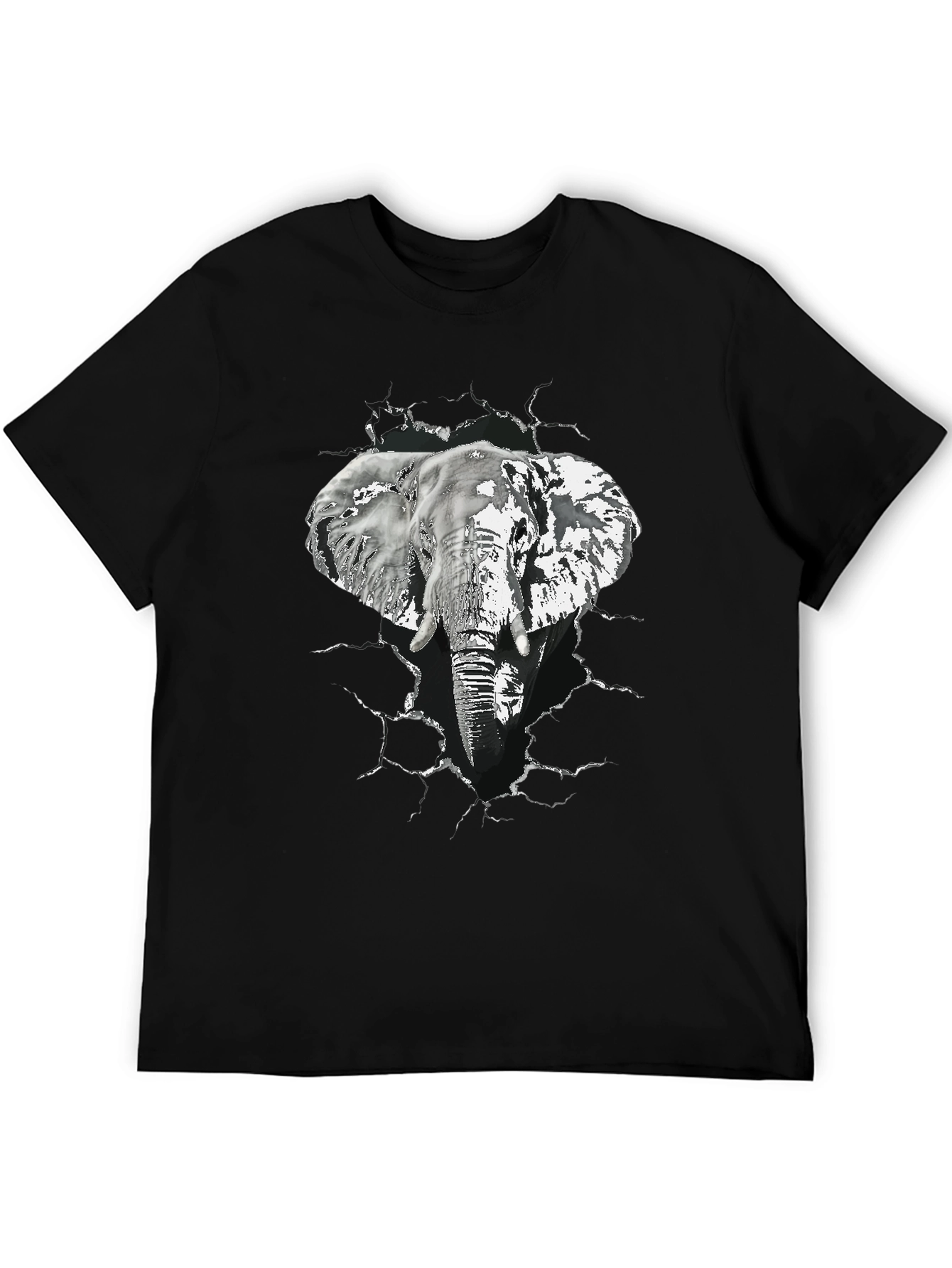 Elephant Graphic Print Mens Black T-Shirt