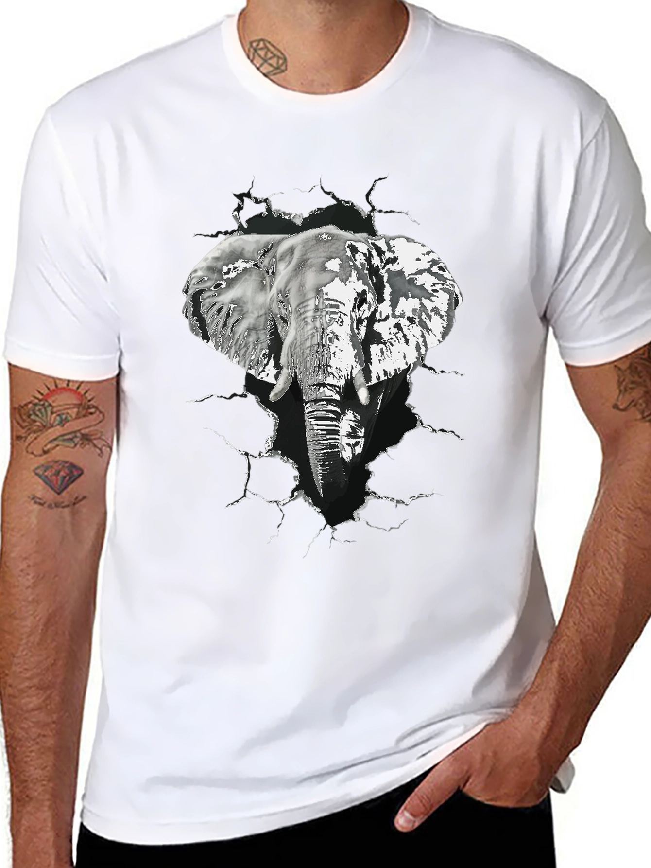 Elephant Graphic Print Mens Black T-Shirt