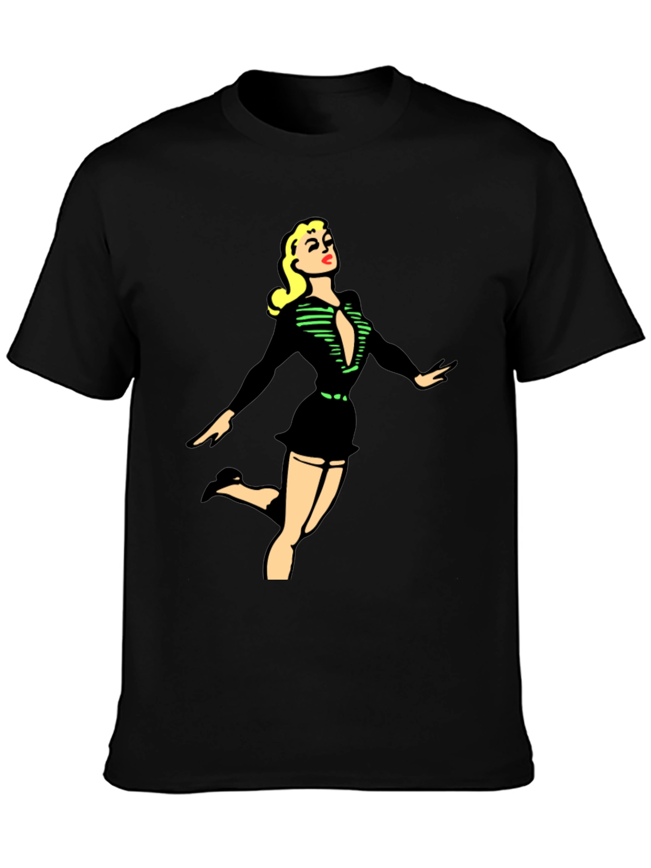 Retro Pin-Up Girl Graphic Black T-Shirt