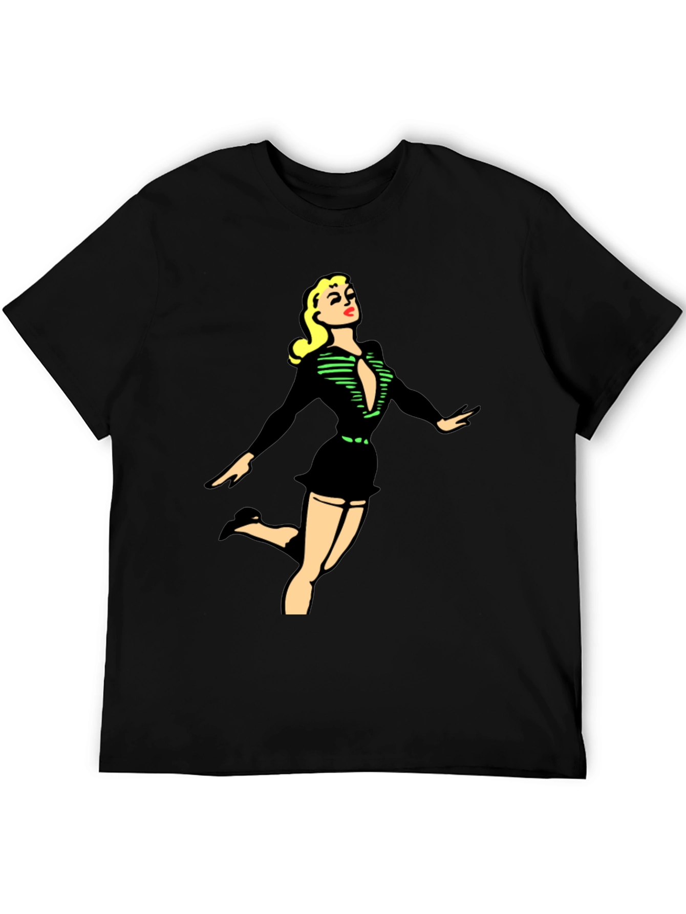 Retro Pin-Up Girl Graphic Black T-Shirt