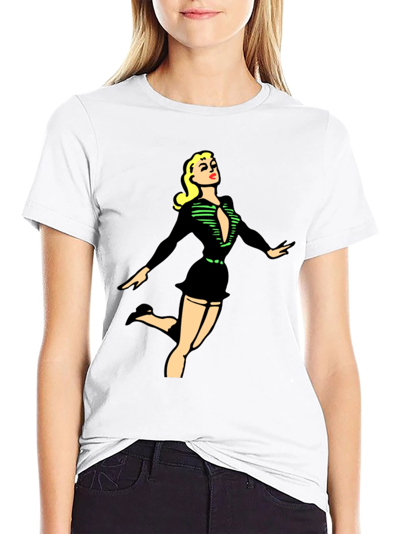 Retro Pin-Up Girl Graphic Black T-Shirt