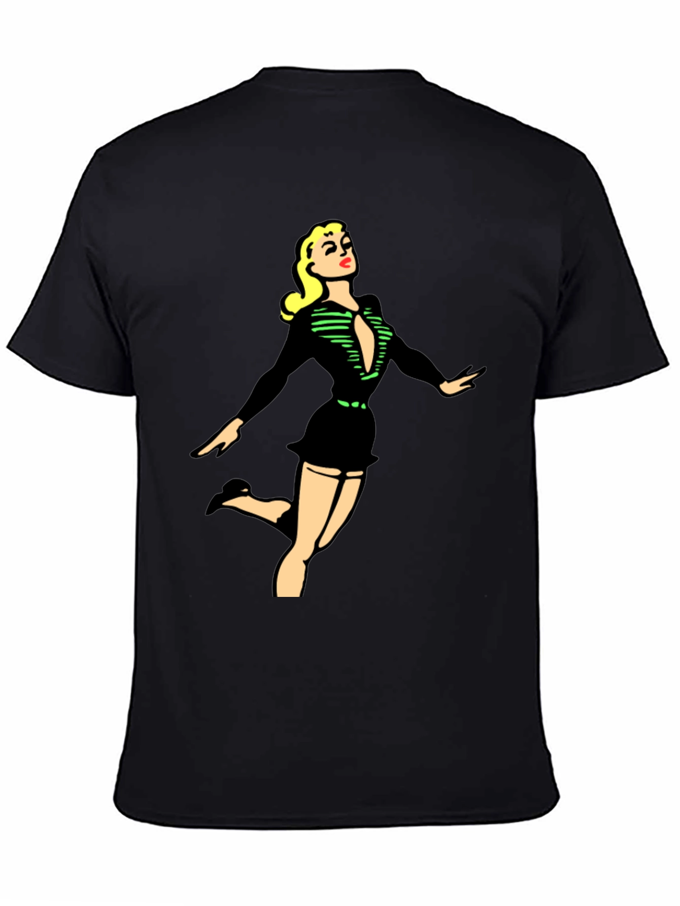 Retro Pin-Up Girl Graphic Black T-Shirt