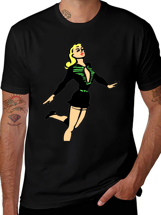 Retro Pin-Up Girl Graphic Black T-Shirt
