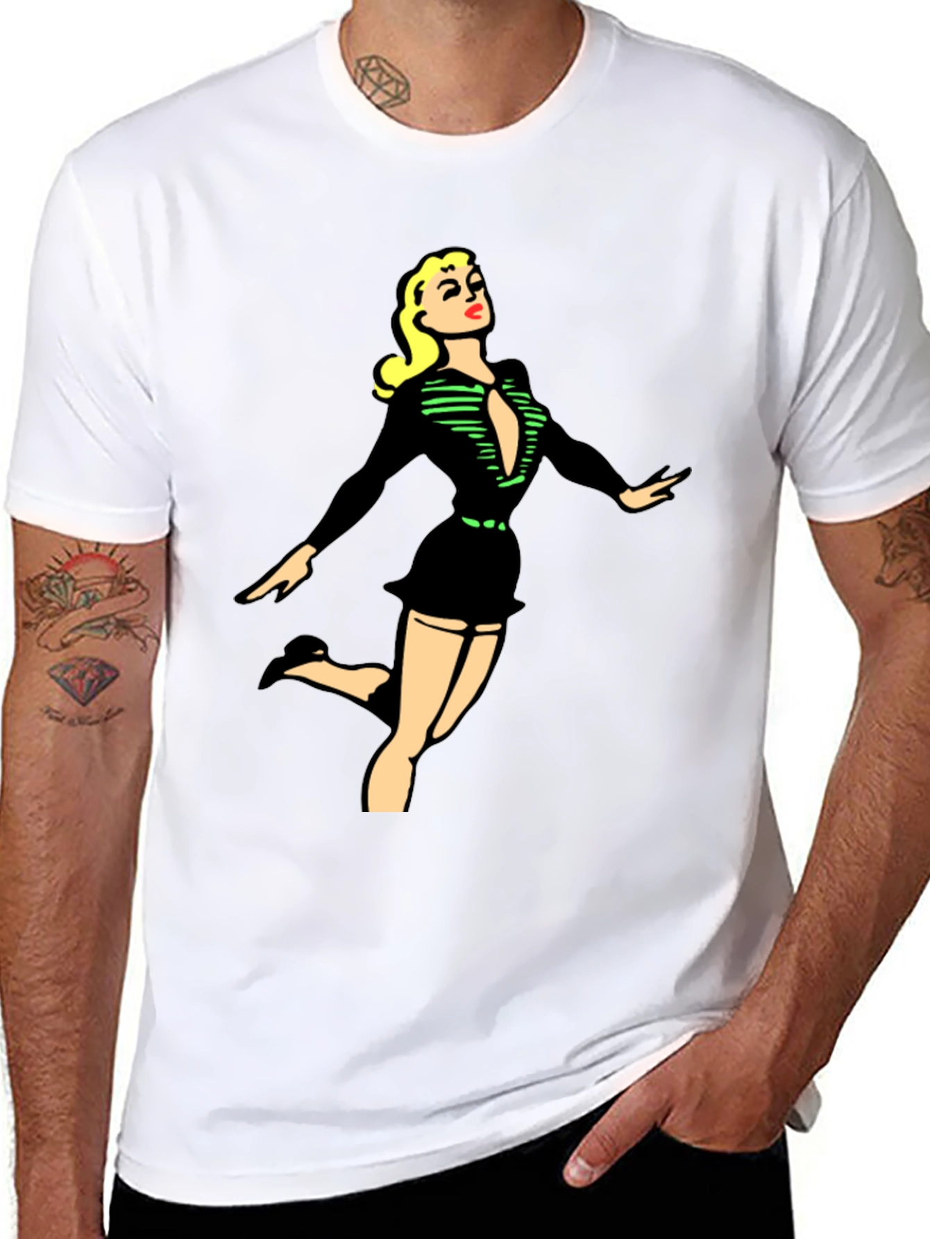 Retro Pin-Up Girl Graphic Black T-Shirt