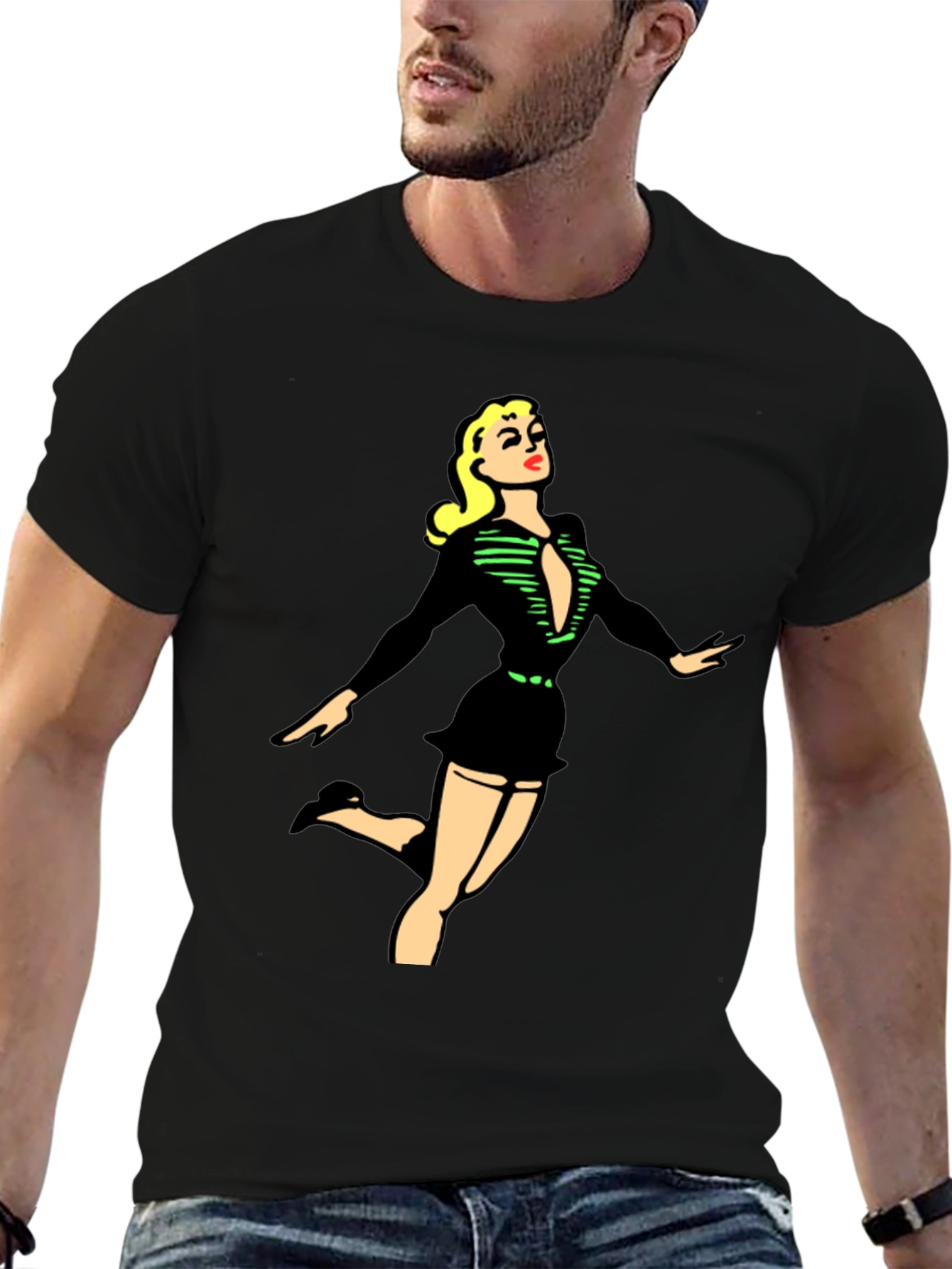 Retro Pin-Up Girl Graphic Black T-Shirt