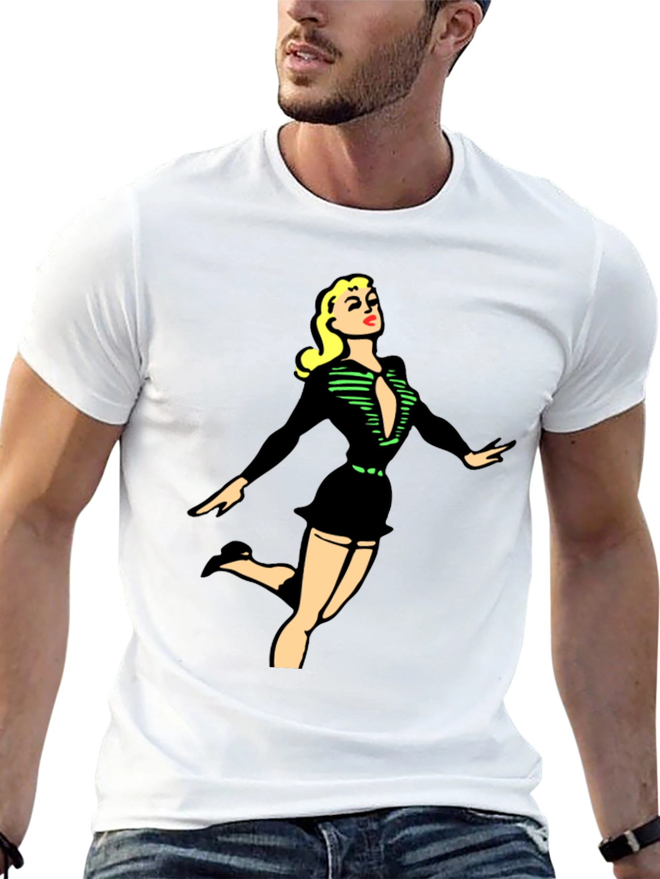 Retro Pin-Up Girl Graphic Black T-Shirt