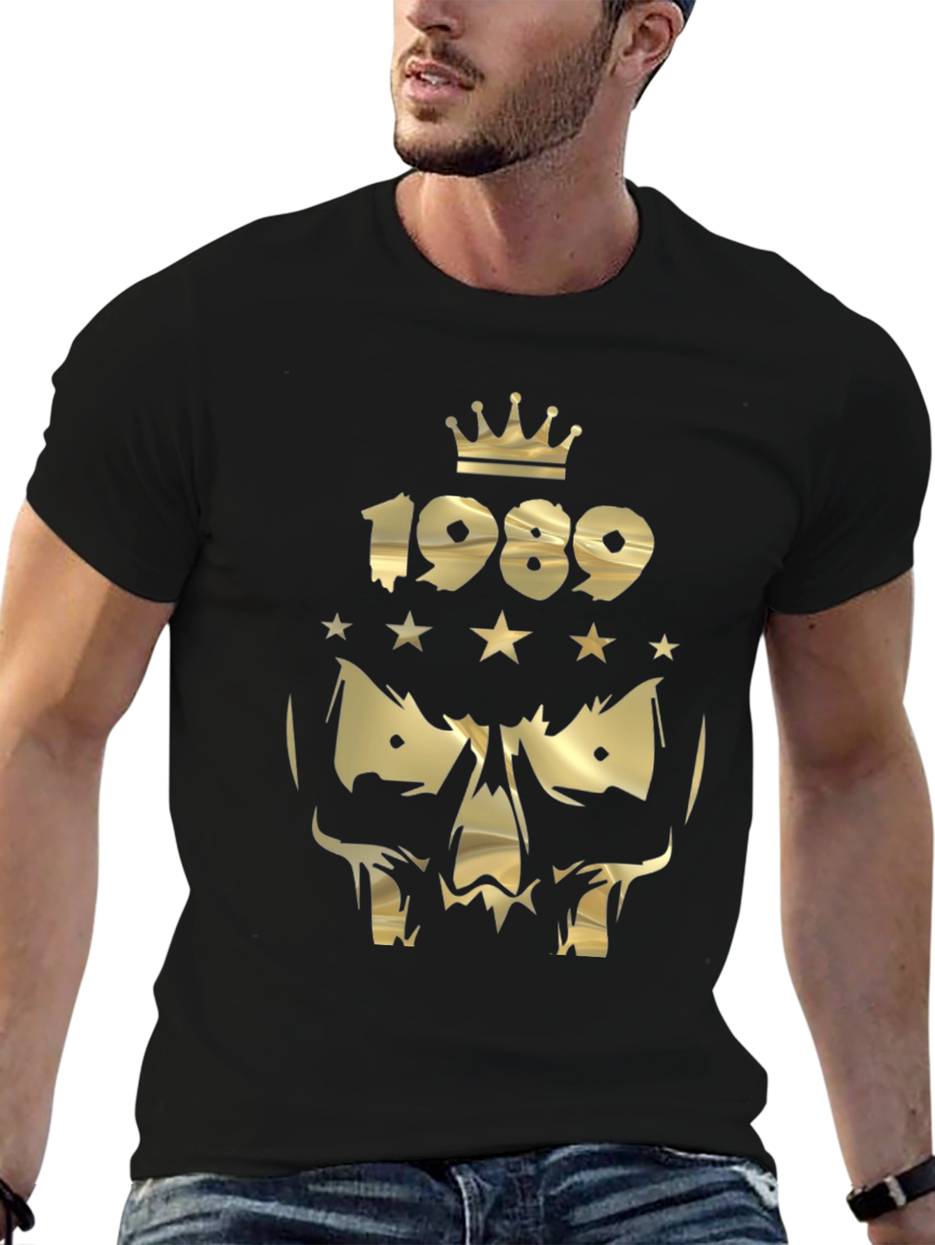 Gold Skull 1989 Crown Graphic Black T-Shirt