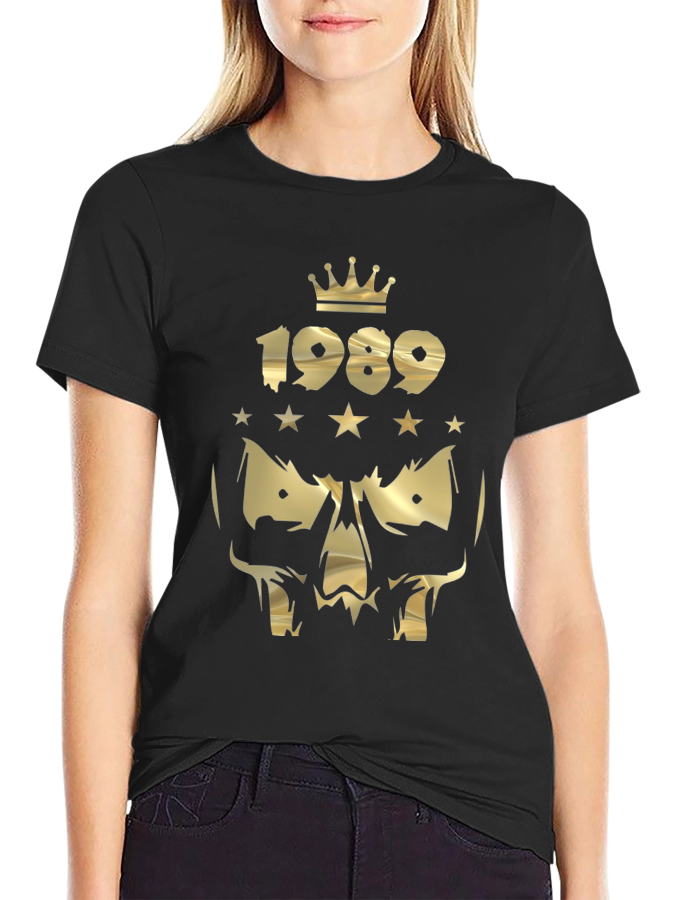 Gold Skull 1989 Crown Graphic Black T-Shirt
