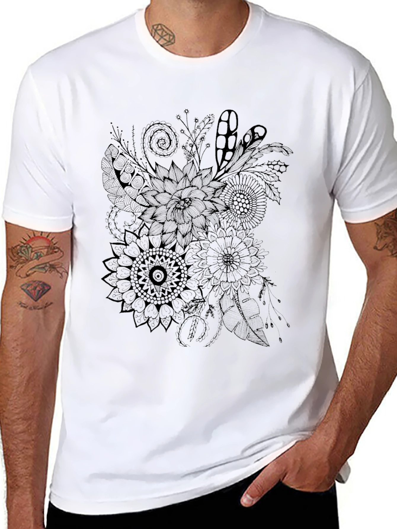 Floral Graphic Tee - Mens Black T-Shirt