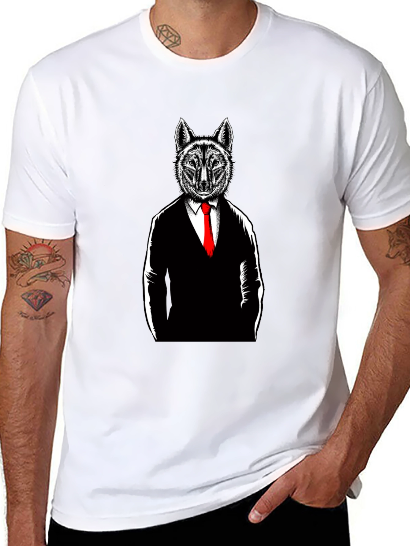 Wolf in Suit Graphic T-Shirt - Black