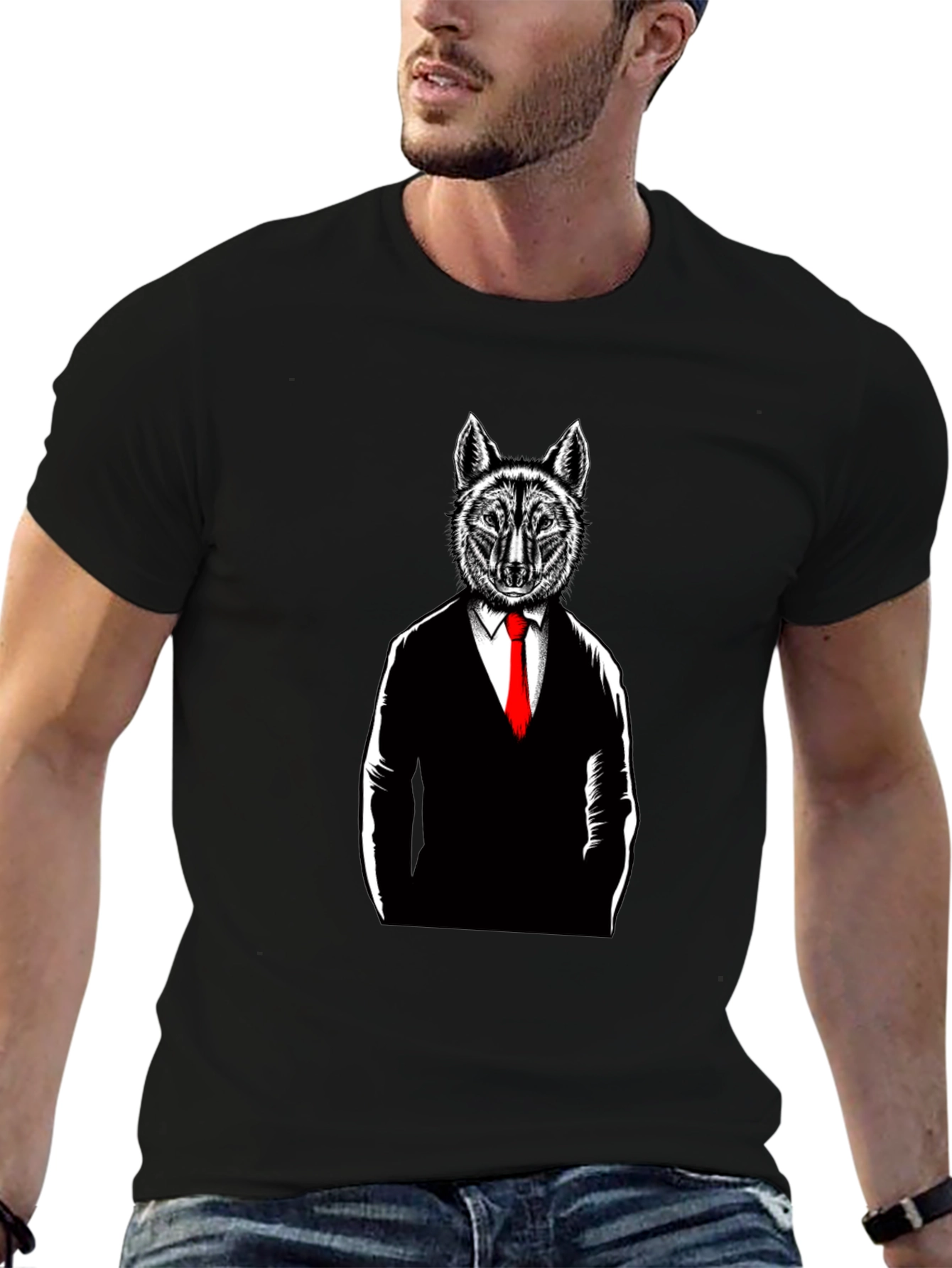 Wolf in Suit Graphic T-Shirt - Black