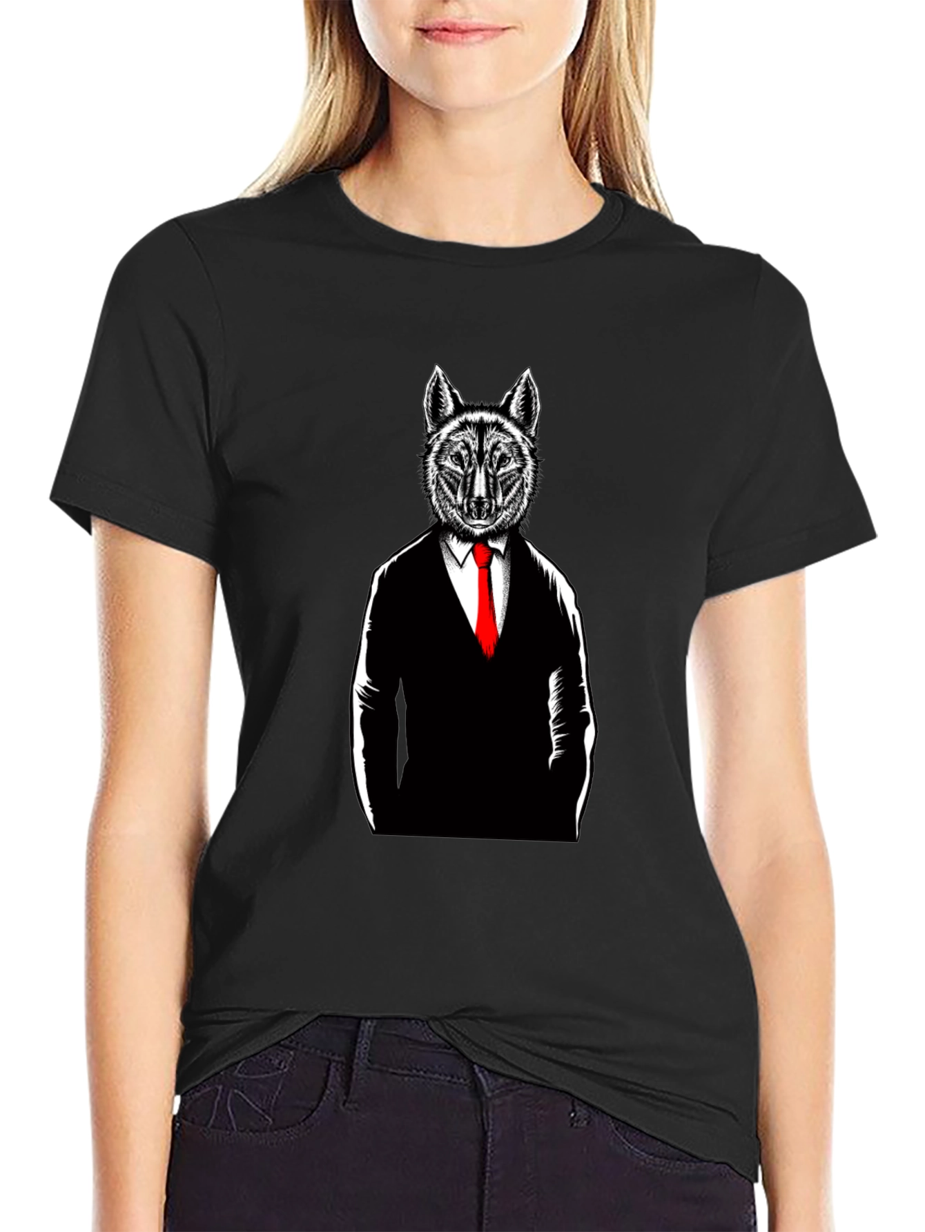 Wolf in Suit Graphic T-Shirt - Black