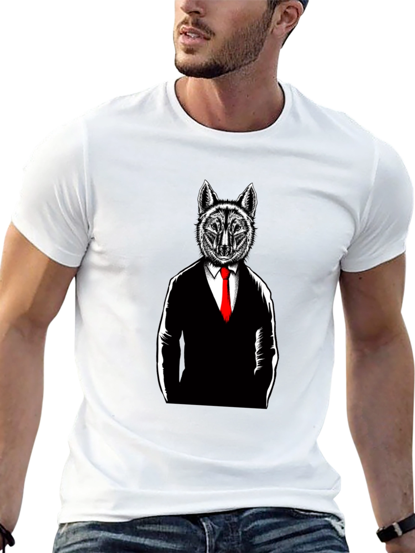 Wolf in Suit Graphic T-Shirt - Black