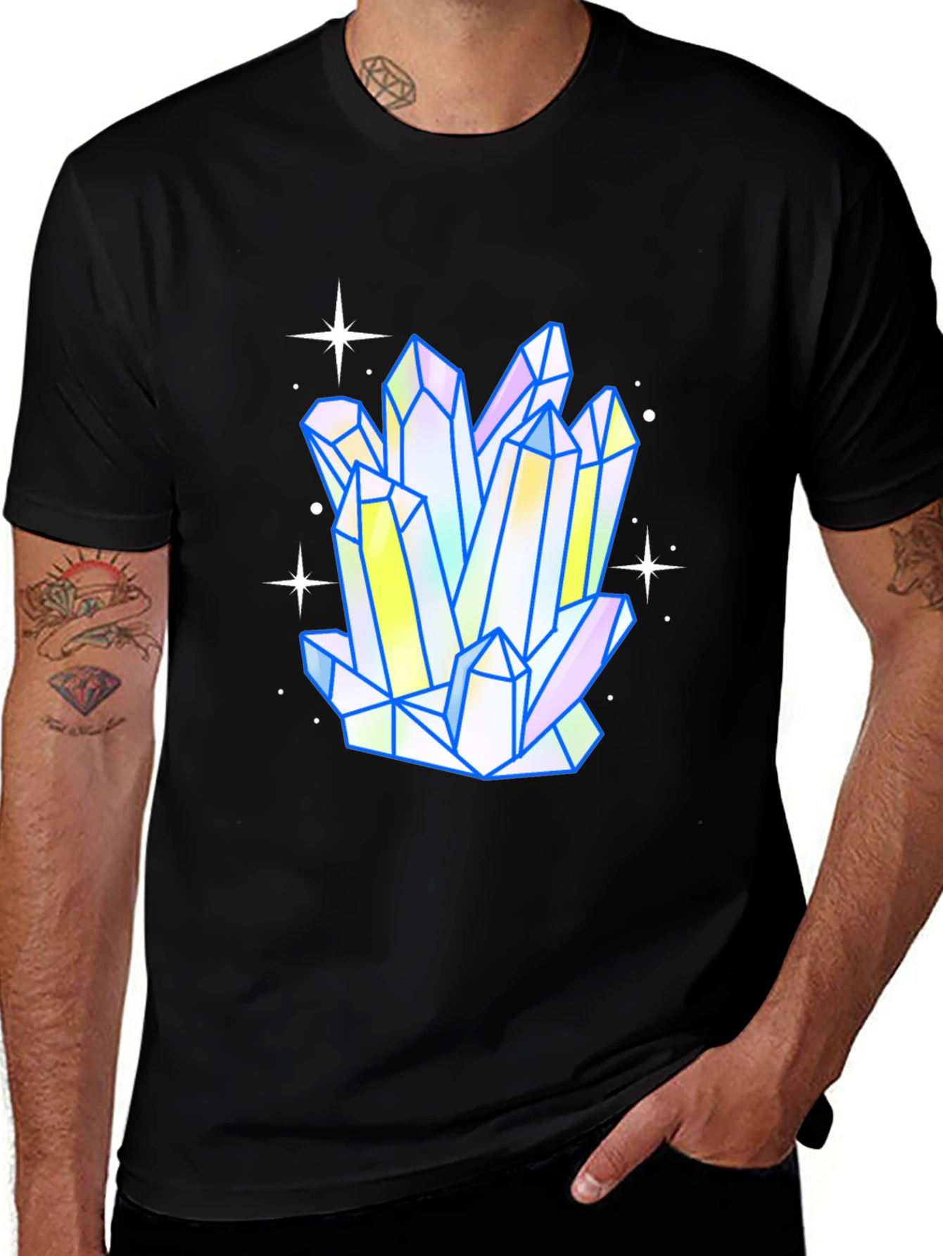 Crystal Cluster Graphic Tee - Trendy Mens Black T-Shirt