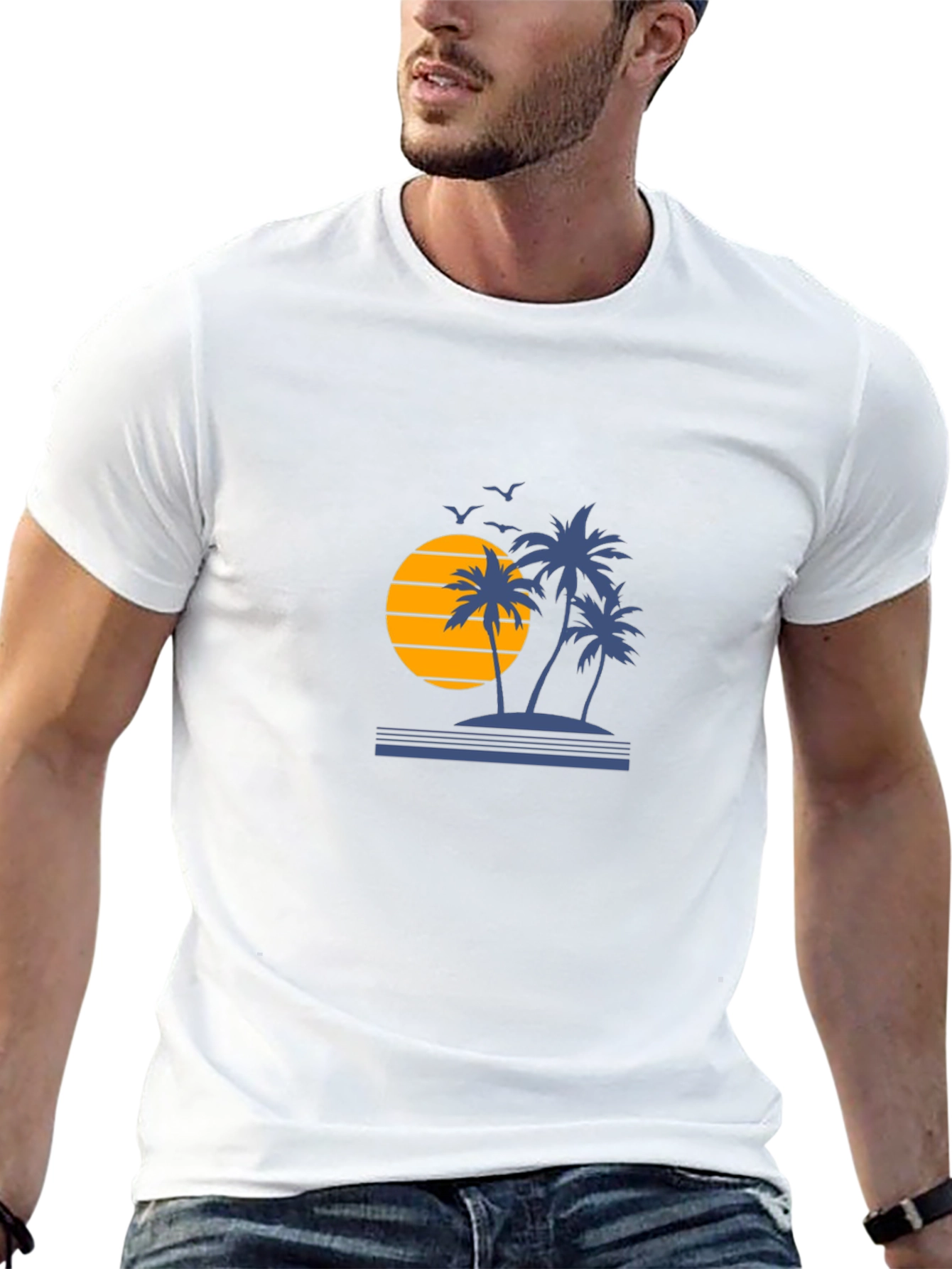 Sunset Palm Tree Graphic Tee - Black